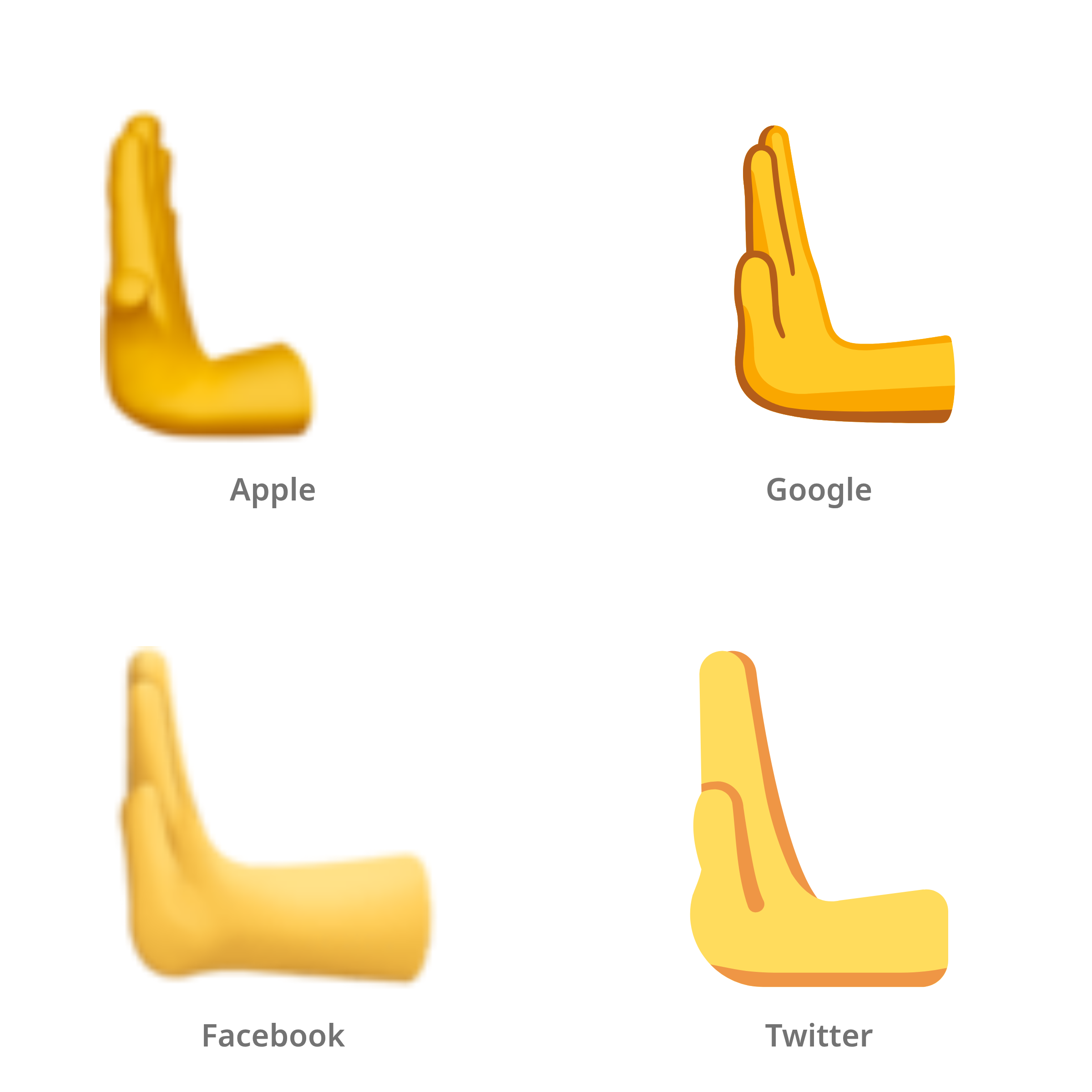De emoji hand die naar links duwt in Apple-, Google-, Facebook- en Twitter-stijl