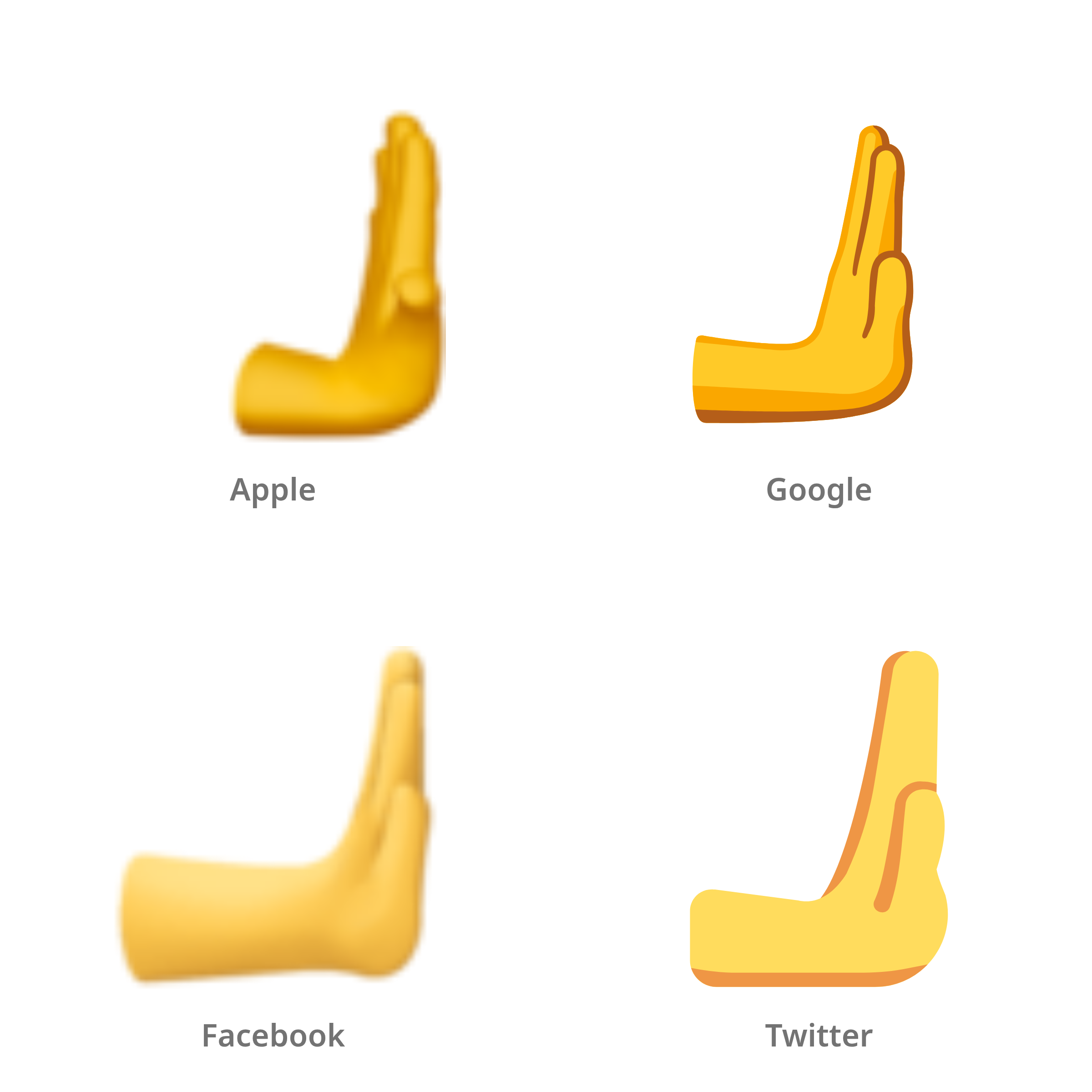 De emoji hand die naar rechts duwt in Apple-, Google-, Facebook- en Twitter-stijl