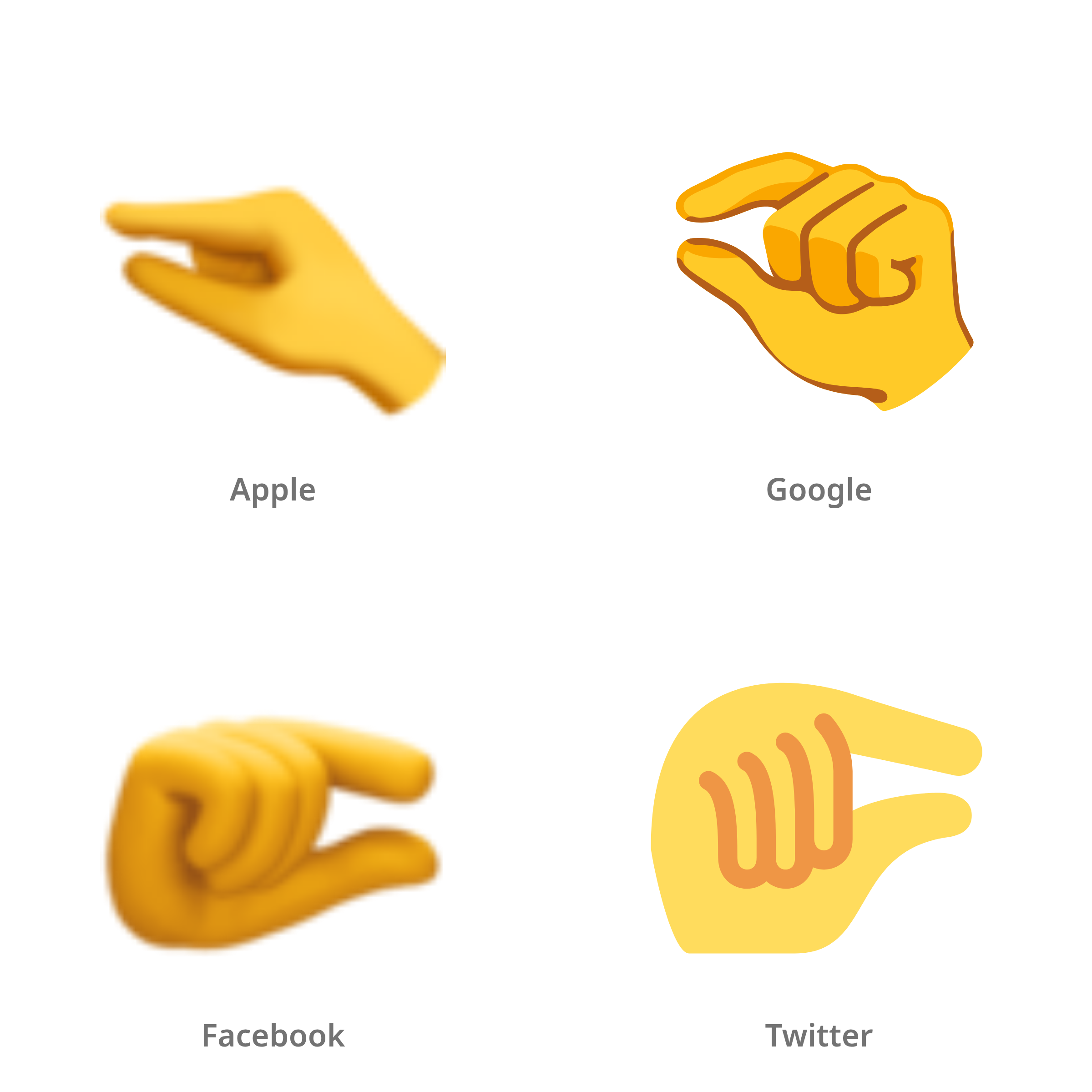 De emoji hand met samengeknepen vingers in Apple-, Google-, Facebook- en Twitter-stijl