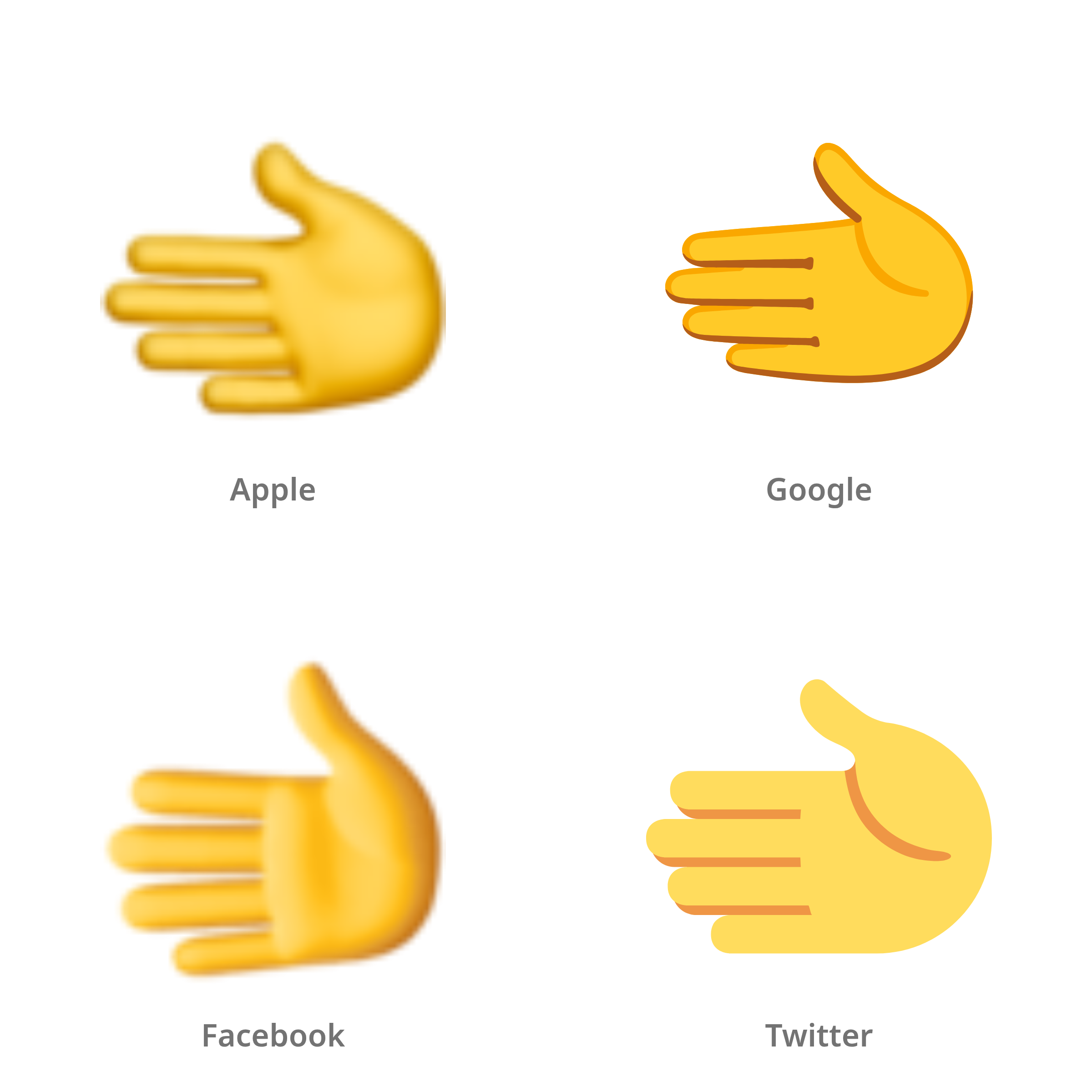 De emoji hand naar links in Apple-, Google-, Facebook- en Twitter-stijl