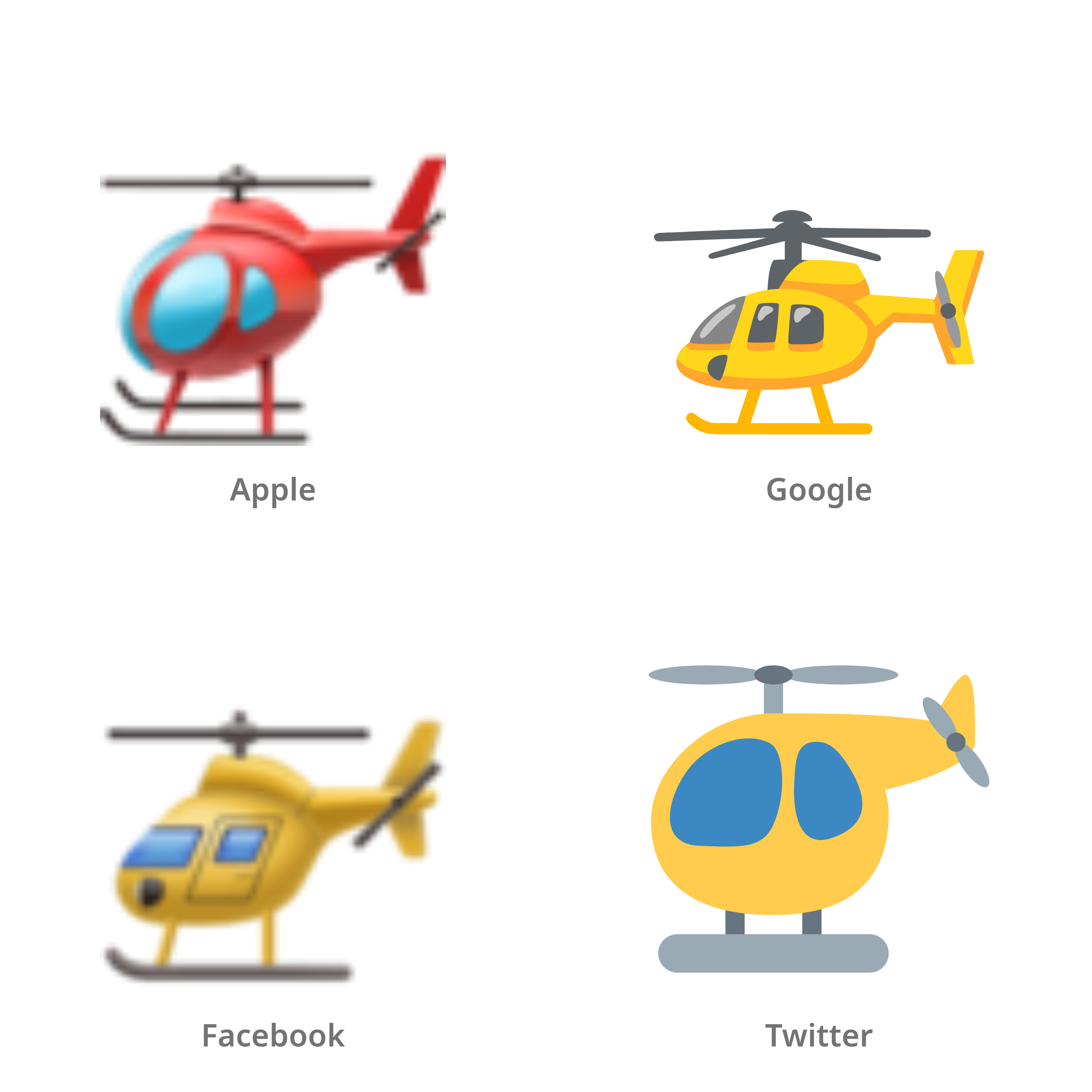 De emoji helikopter in Apple-, Google-, Facebook- en Twitter-stijl