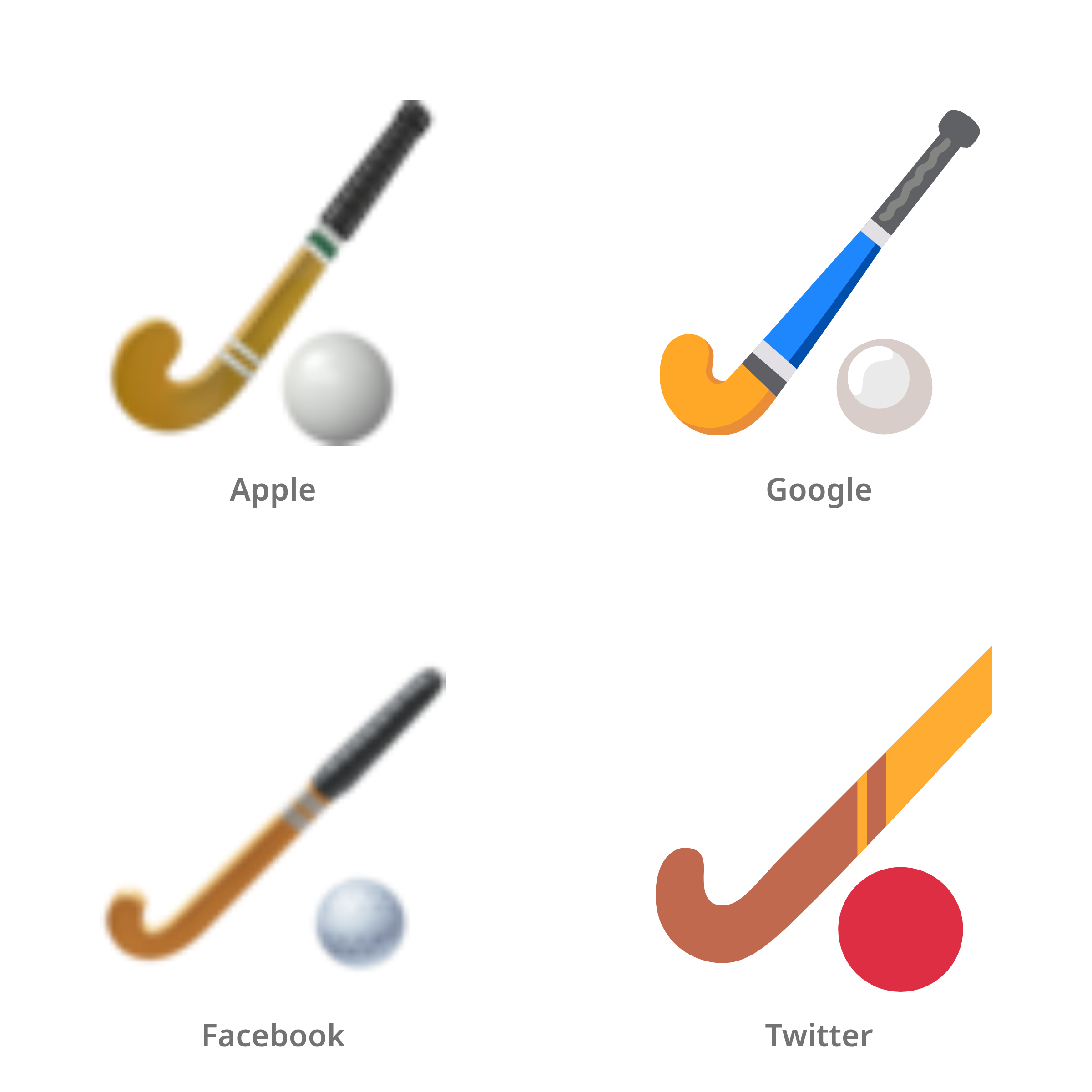 De emoji hockey in Apple-, Google-, Facebook- en Twitter-stijl