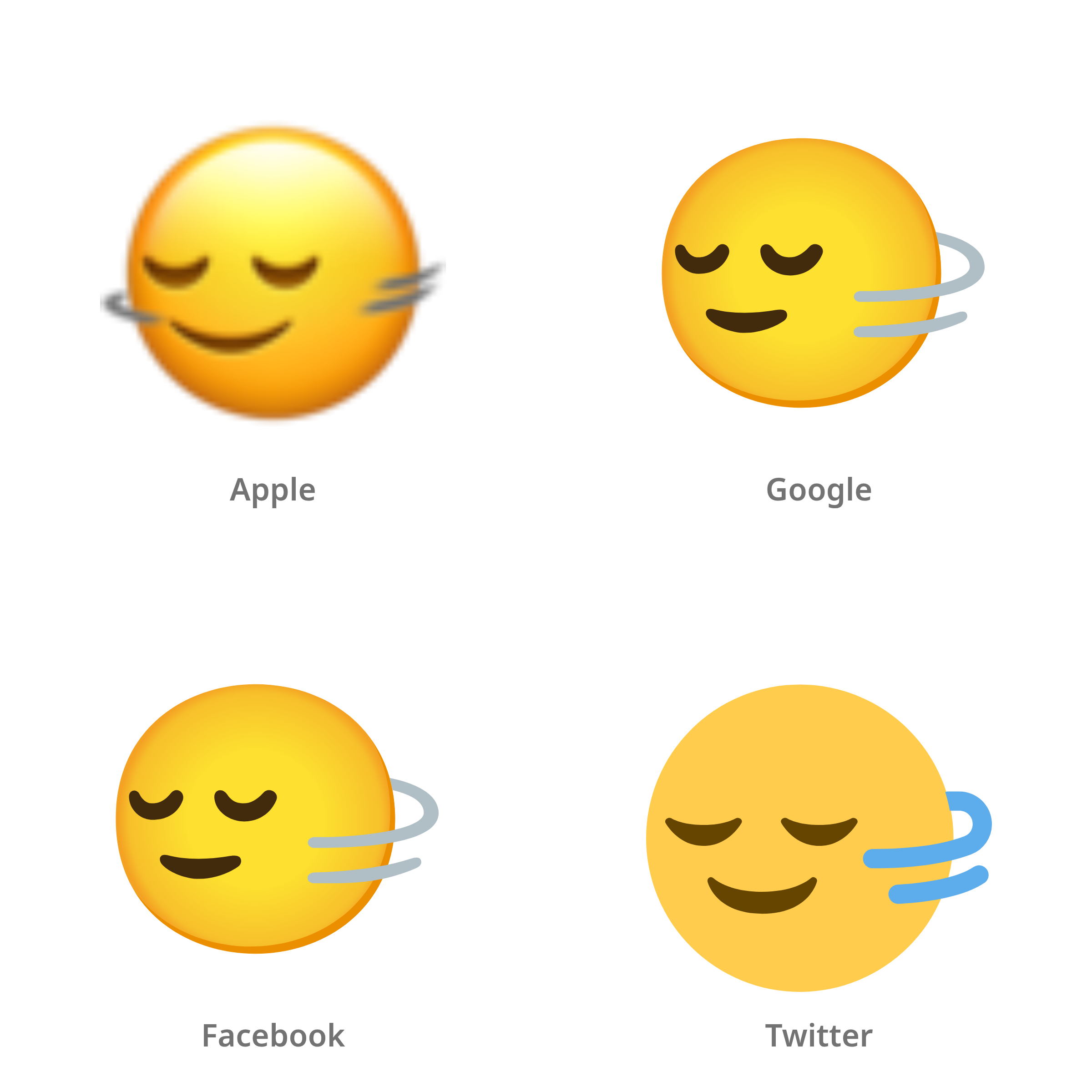 De emoji hoofd dat horizontaal beweegt in Apple-, Google-, Facebook- en Twitter-stijl