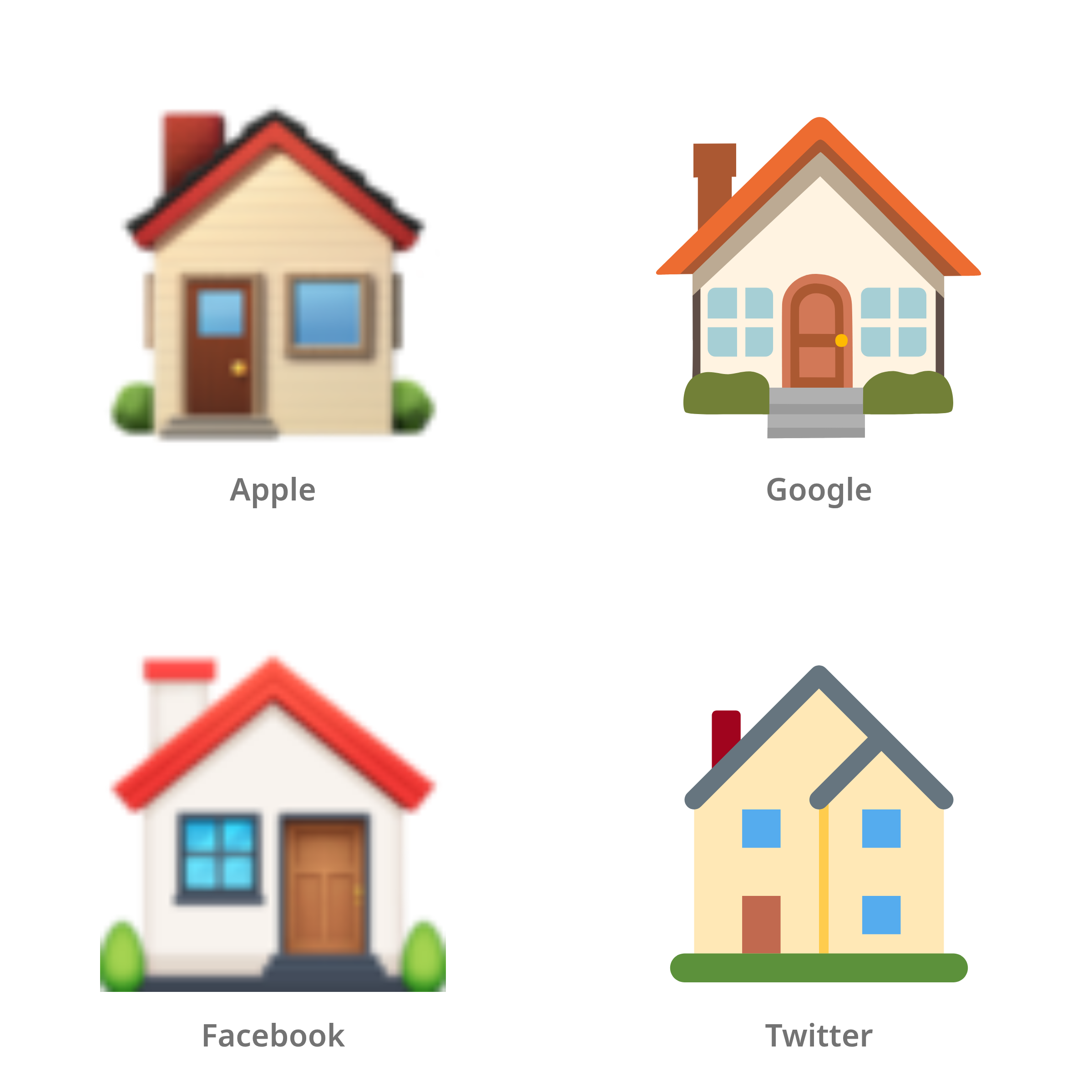 De emoji huis in Apple-, Google-, Facebook- en Twitter-stijl