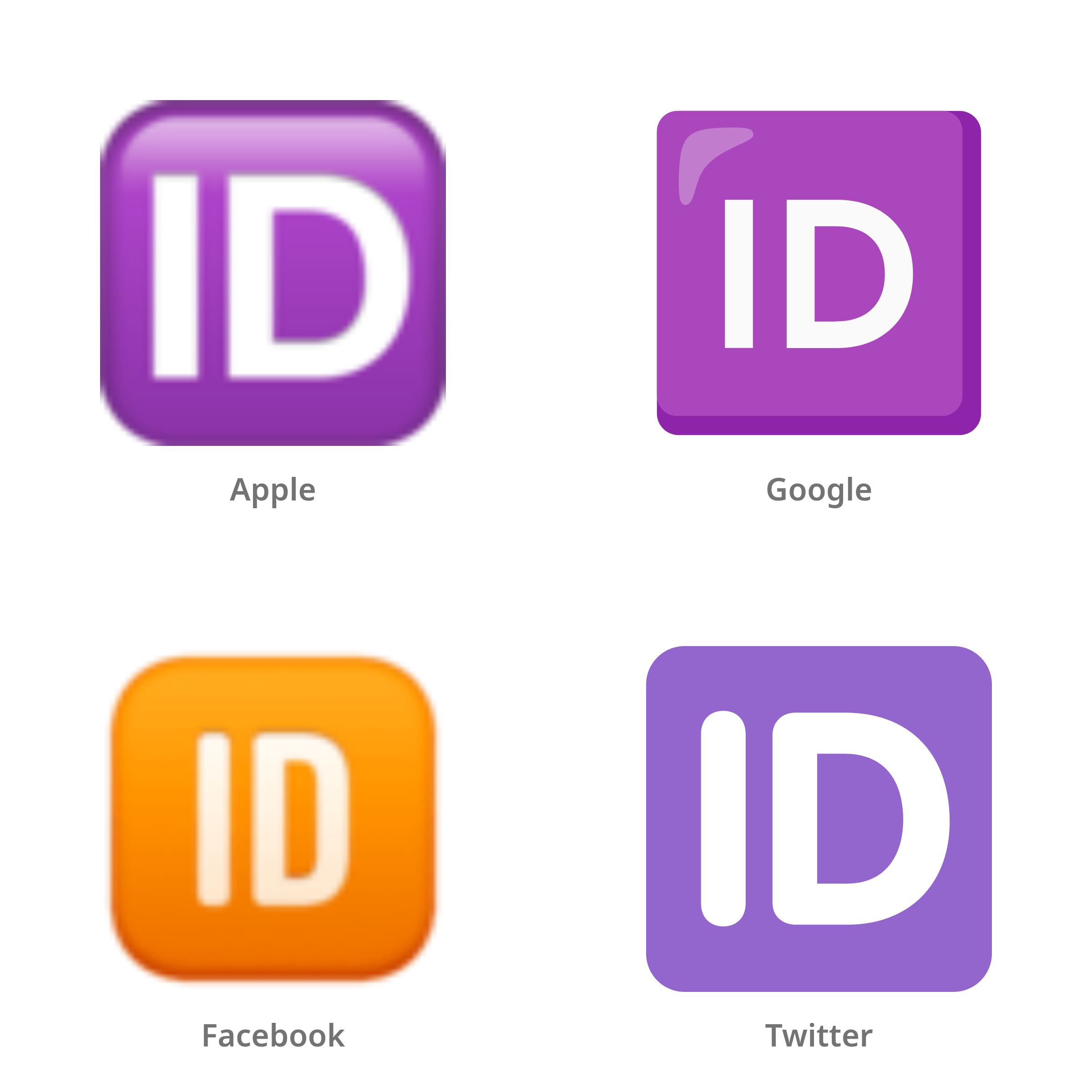 De emoji ID-knop in Apple-, Google-, Facebook- en Twitter-stijl