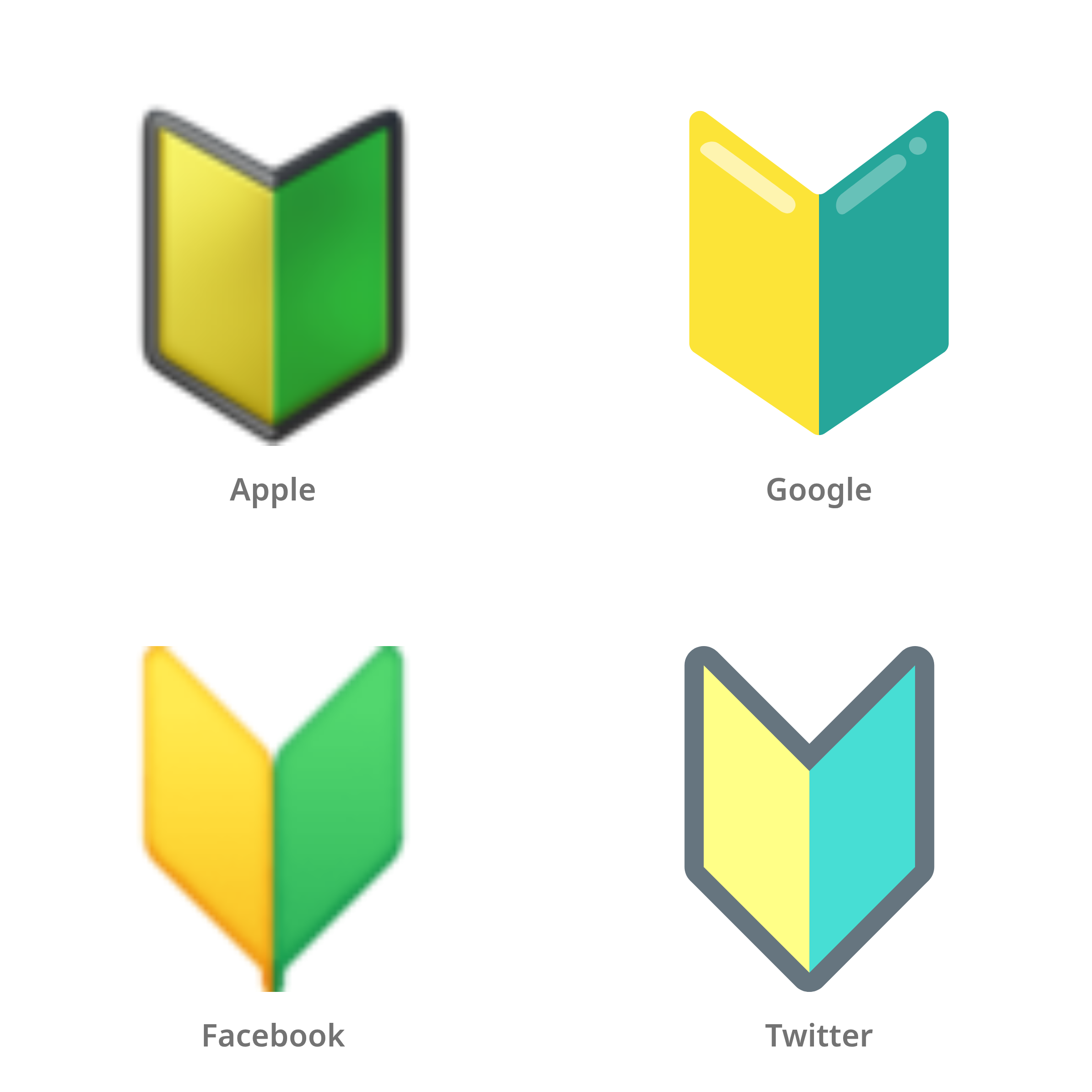 De emoji Japans symbool voor beginner in Apple-, Google-, Facebook- en Twitter-stijl