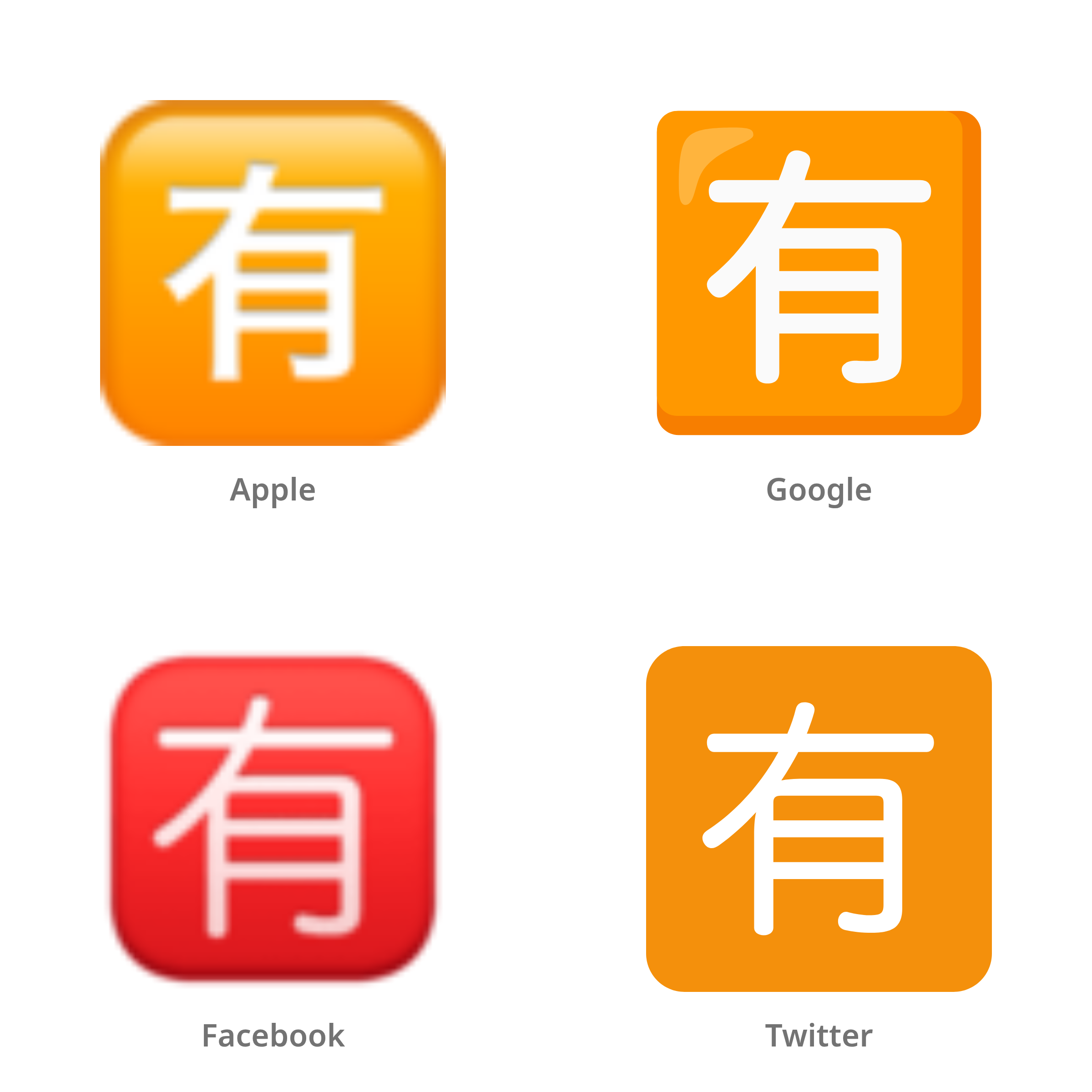 De emoji Japans teken voor ‘niet gratis’ in Apple-, Google-, Facebook- en Twitter-stijl