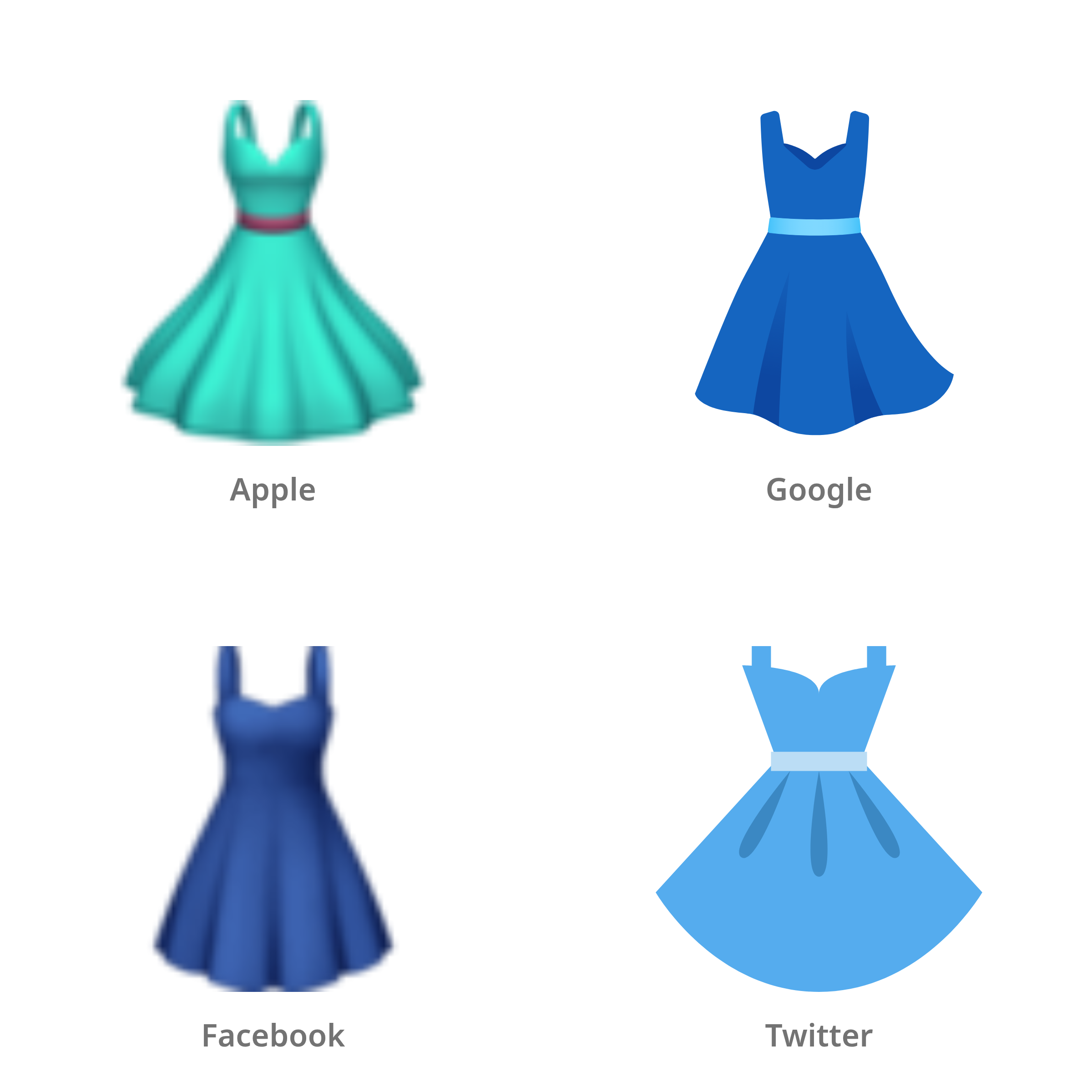 De emoji jurk in Apple-, Google-, Facebook- en Twitter-stijl