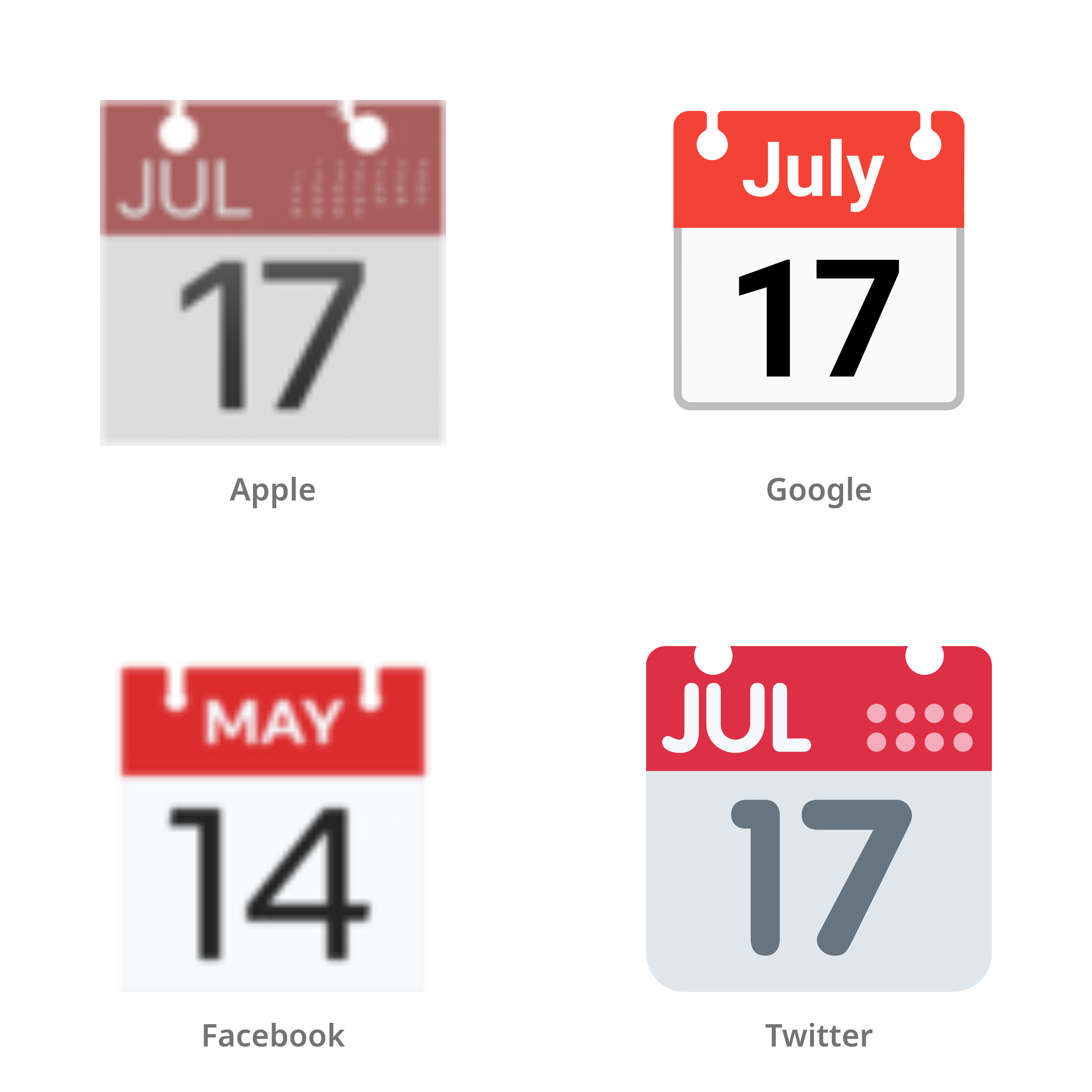 De emoji kalender in Apple-, Google-, Facebook- en Twitter-stijl