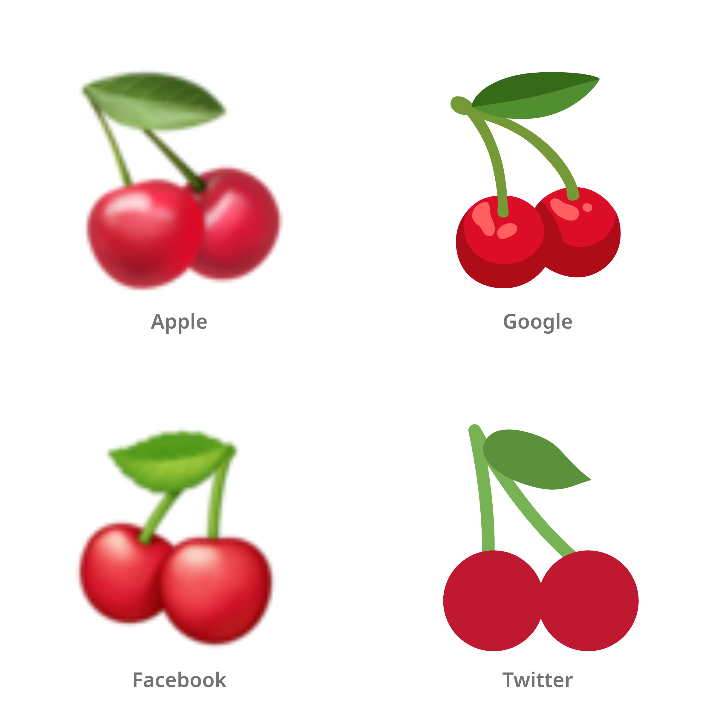 De emoji kersen in Apple-, Google-, Facebook- en Twitter-stijl