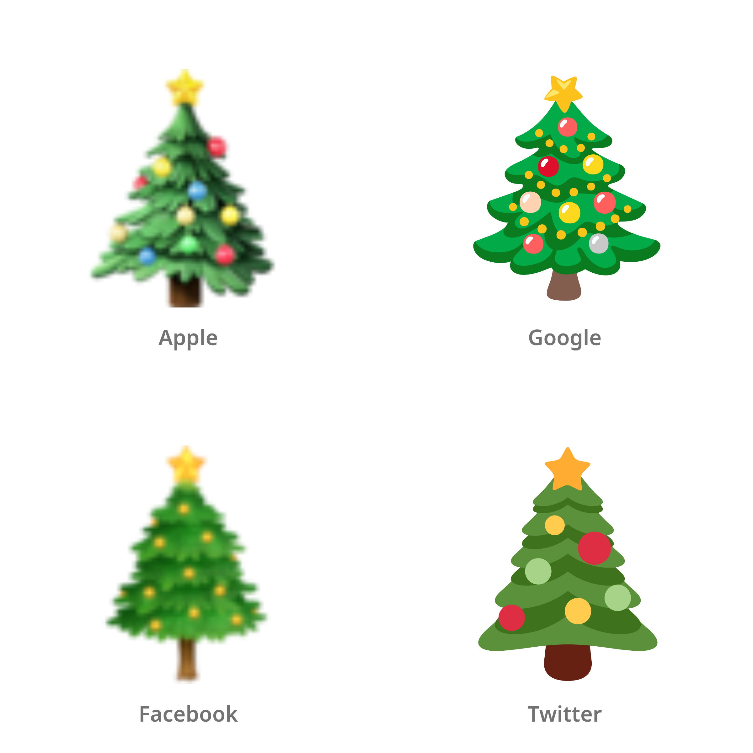 De emoji kerstboom in Apple-, Google-, Facebook- en Twitter-stijl