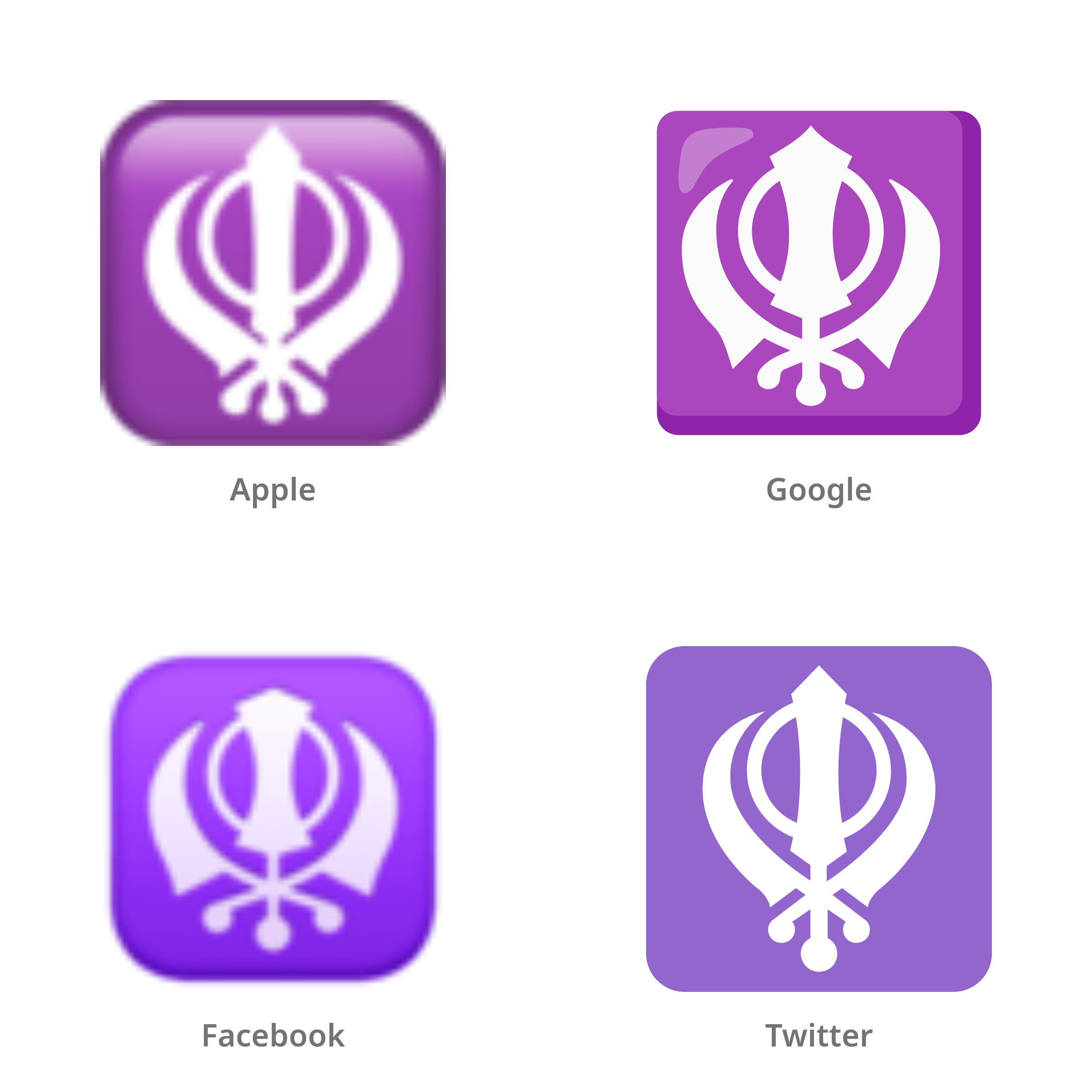 De emoji khanda in Apple-, Google-, Facebook- en Twitter-stijl