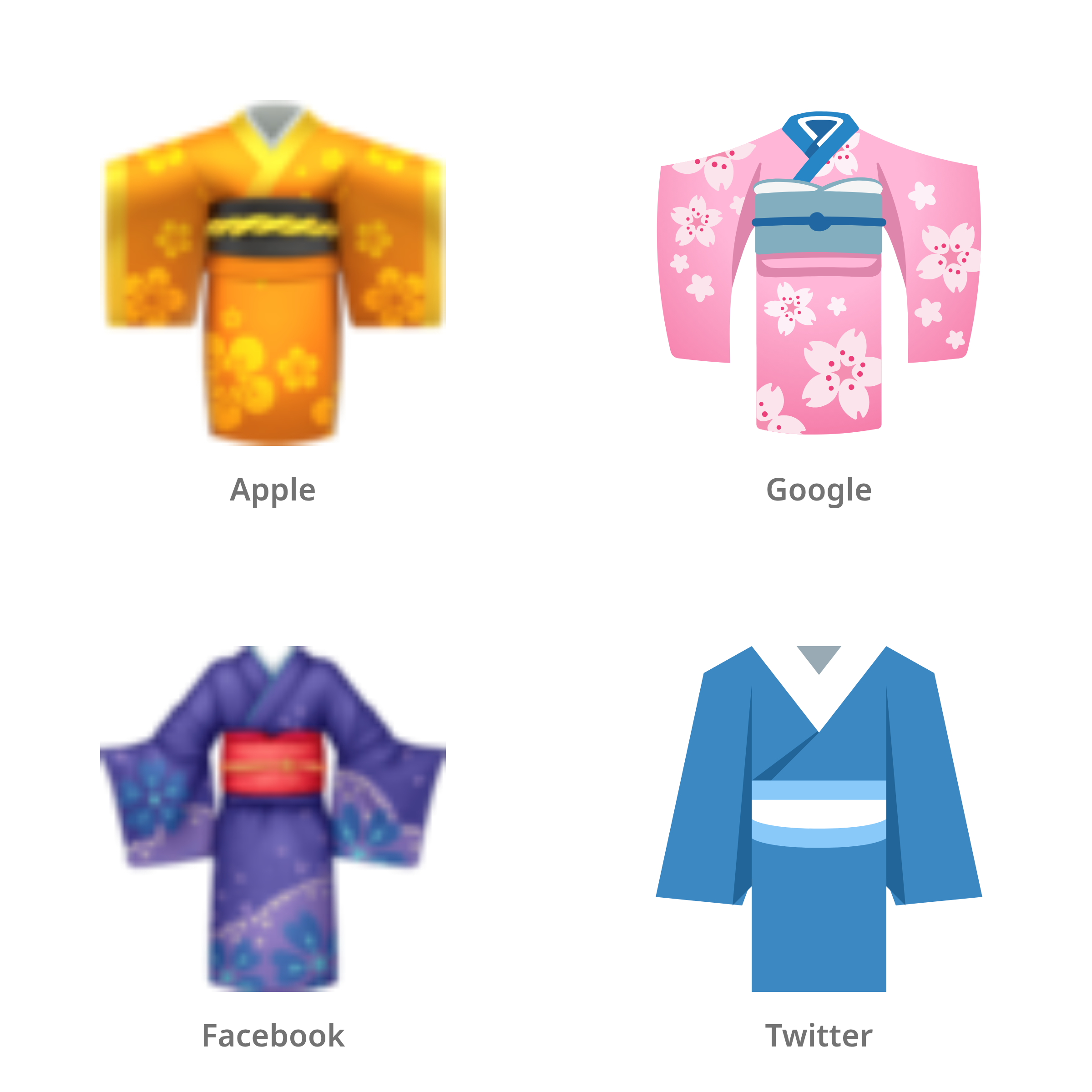 De emoji kimono in Apple-, Google-, Facebook- en Twitter-stijl