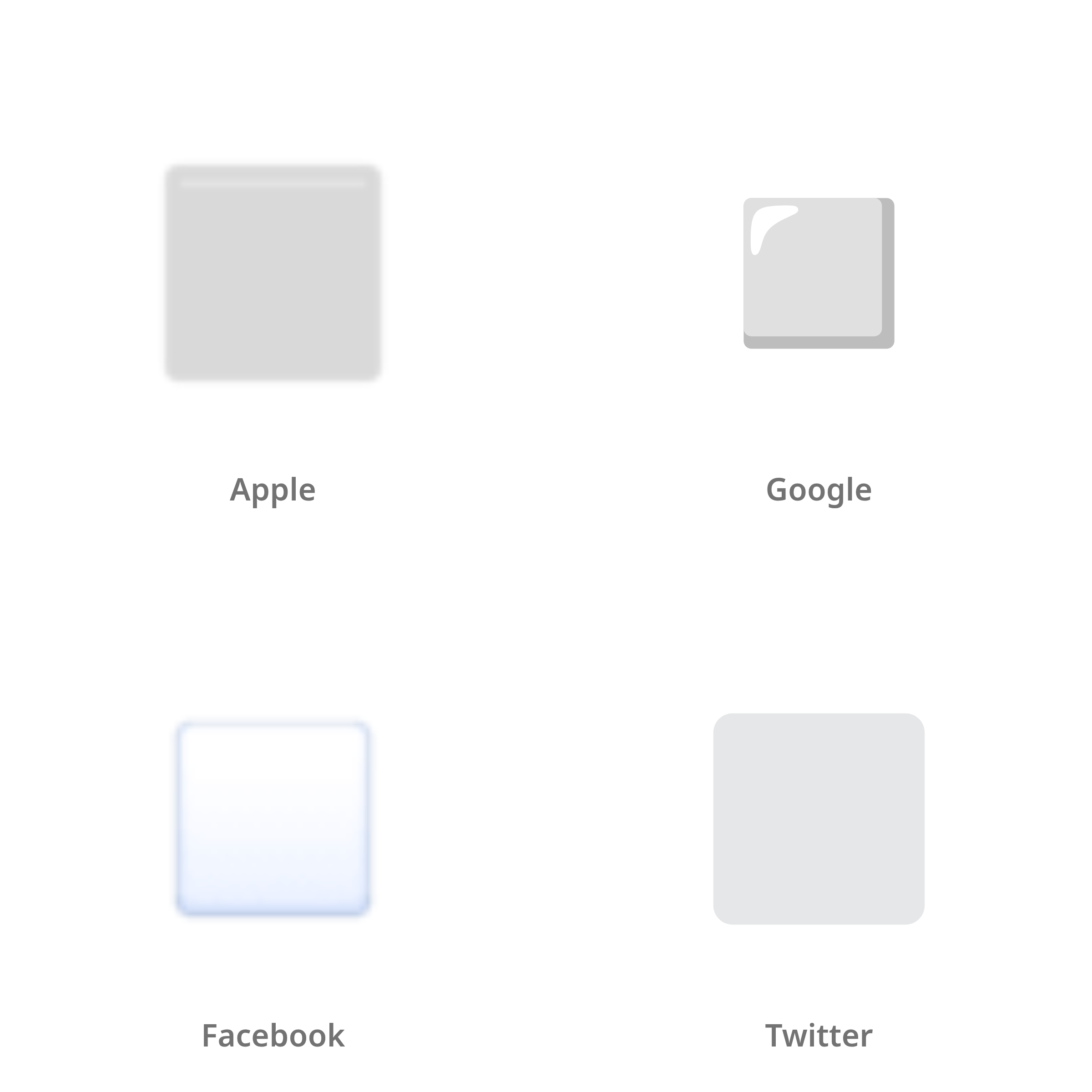 De emoji klein tot middelgroot wit vierkant in Apple-, Google-, Facebook- en Twitter-stijl