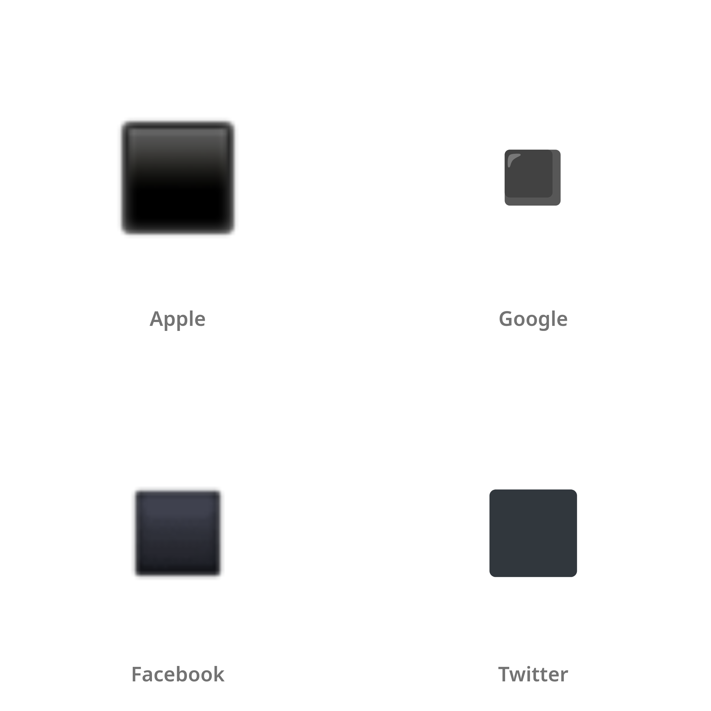 De emoji klein zwart vierkant in Apple-, Google-, Facebook- en Twitter-stijl
