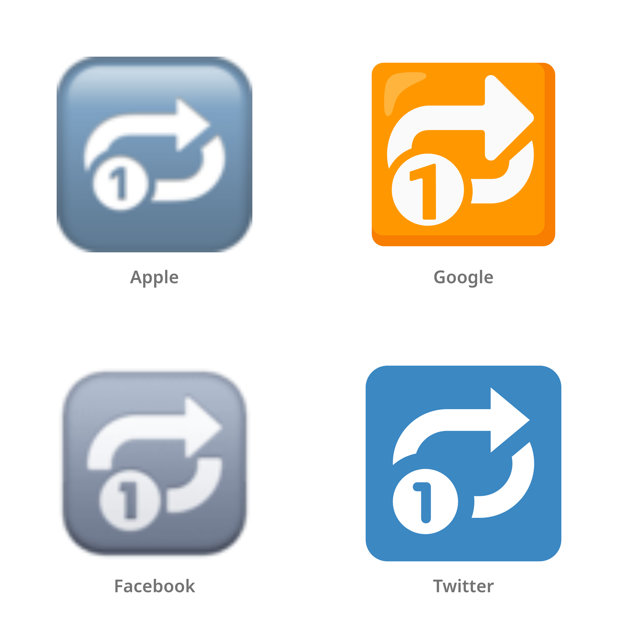 De emoji knop voor één herhalen in Apple-, Google-, Facebook- en Twitter-stijl