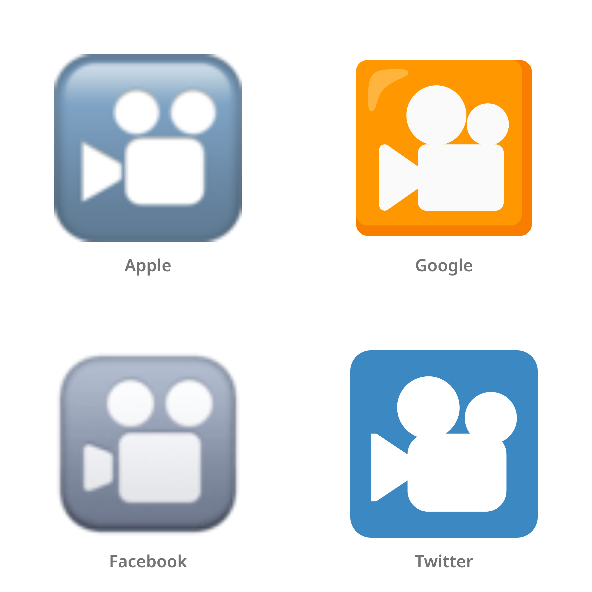 De emoji knop voor filmen in Apple-, Google-, Facebook- en Twitter-stijl