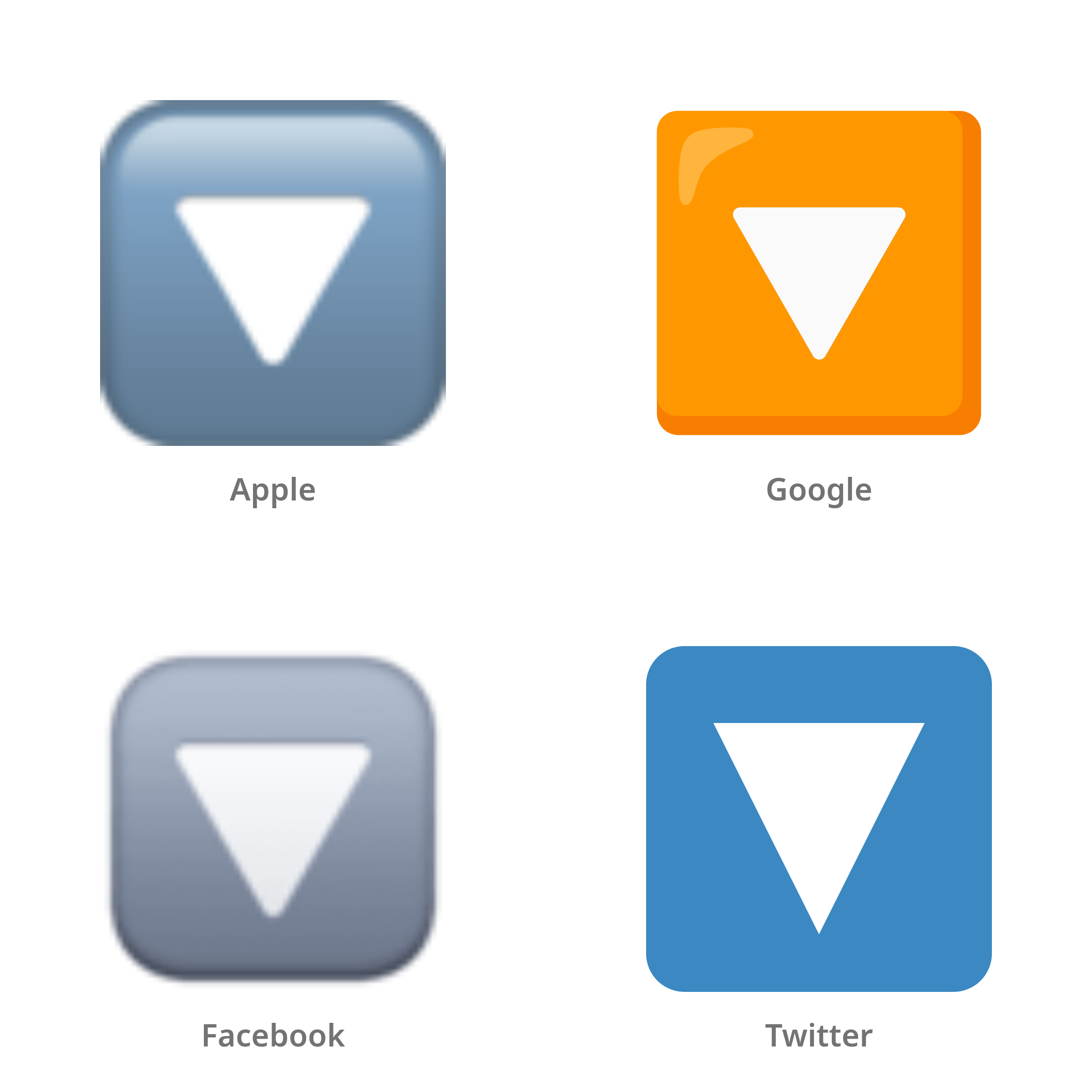 De emoji knop voor omlaag in Apple-, Google-, Facebook- en Twitter-stijl