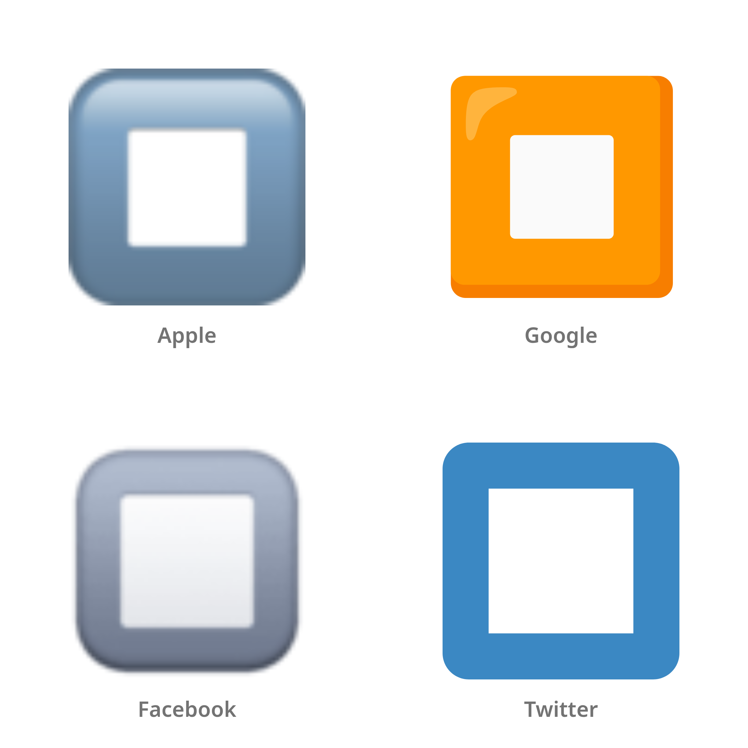 De emoji knop voor stoppen in Apple-, Google-, Facebook- en Twitter-stijl