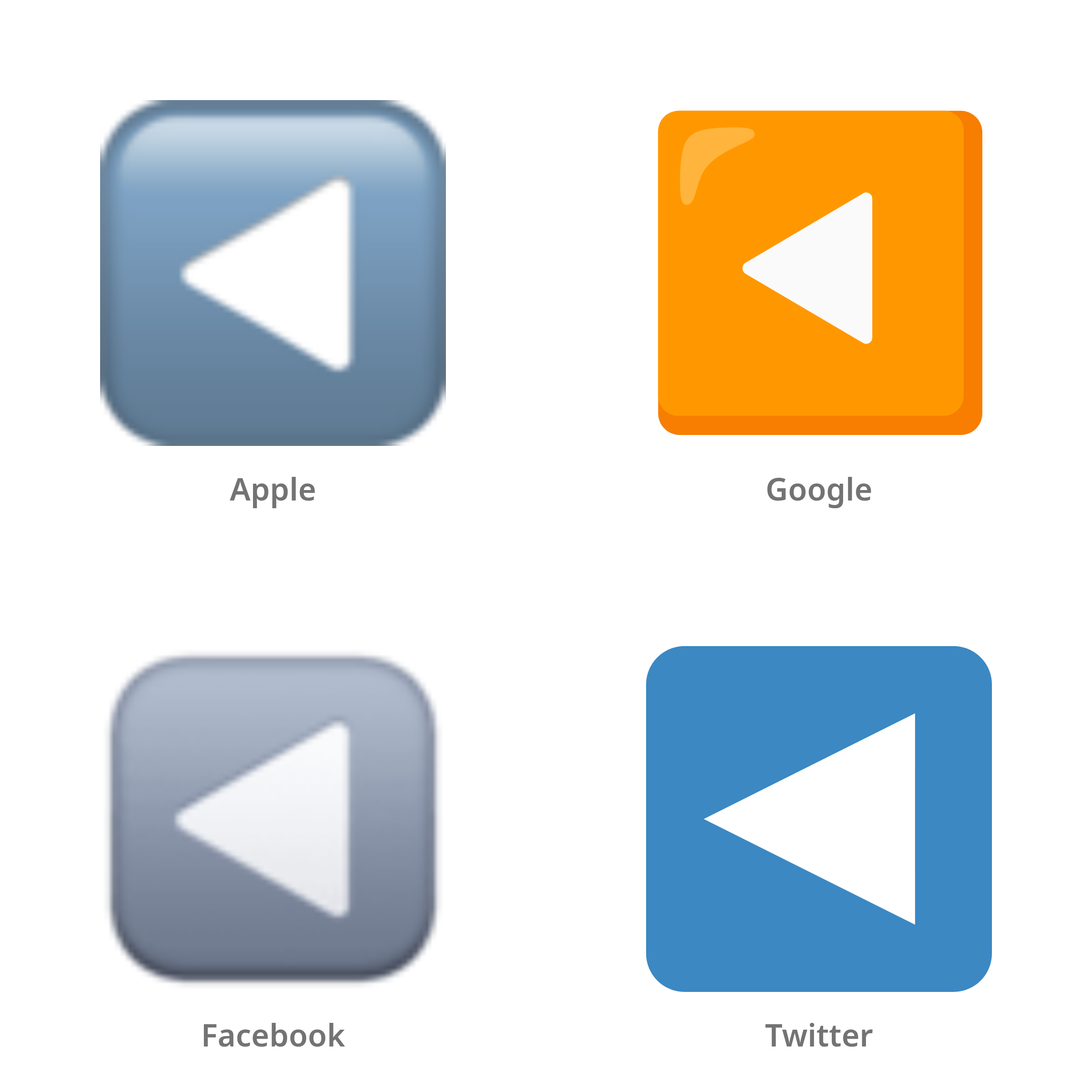 De emoji knop voor terugspoelen in Apple-, Google-, Facebook- en Twitter-stijl