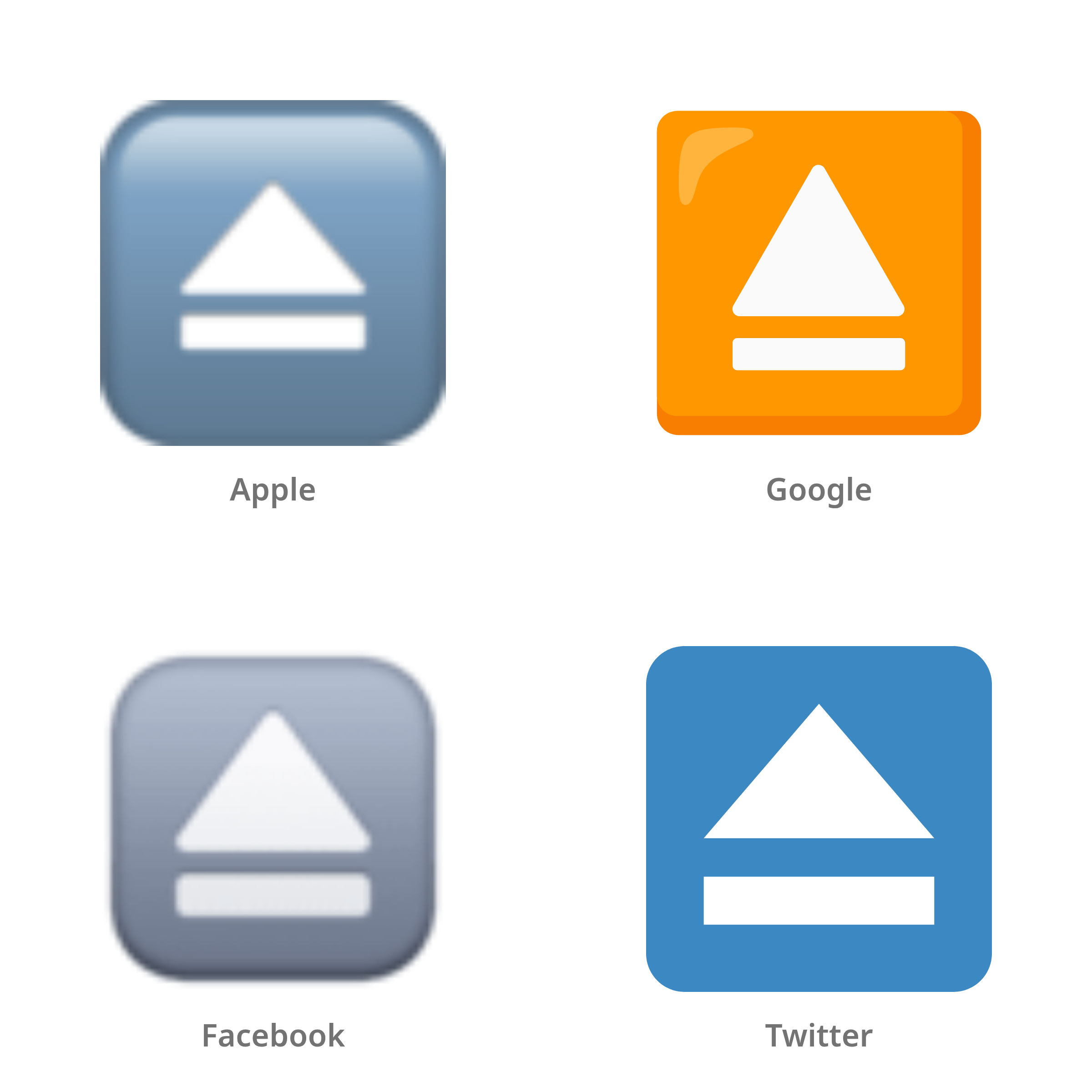 De emoji knop voor uitwerpen in Apple-, Google-, Facebook- en Twitter-stijl
