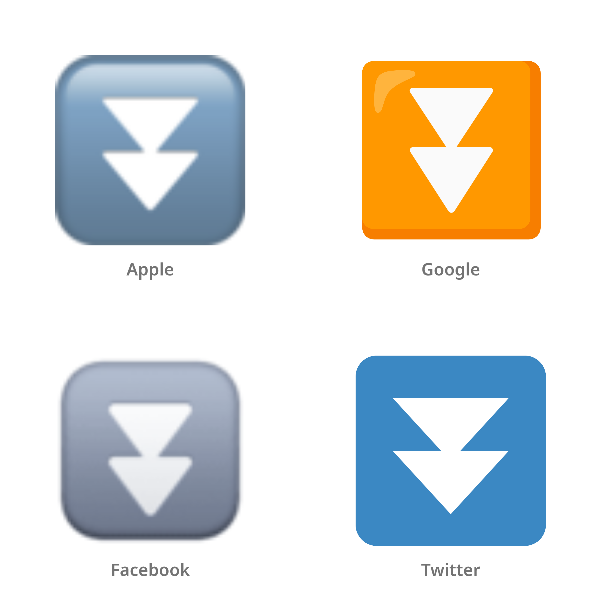 De emoji knop voor versneld omlaag in Apple-, Google-, Facebook- en Twitter-stijl