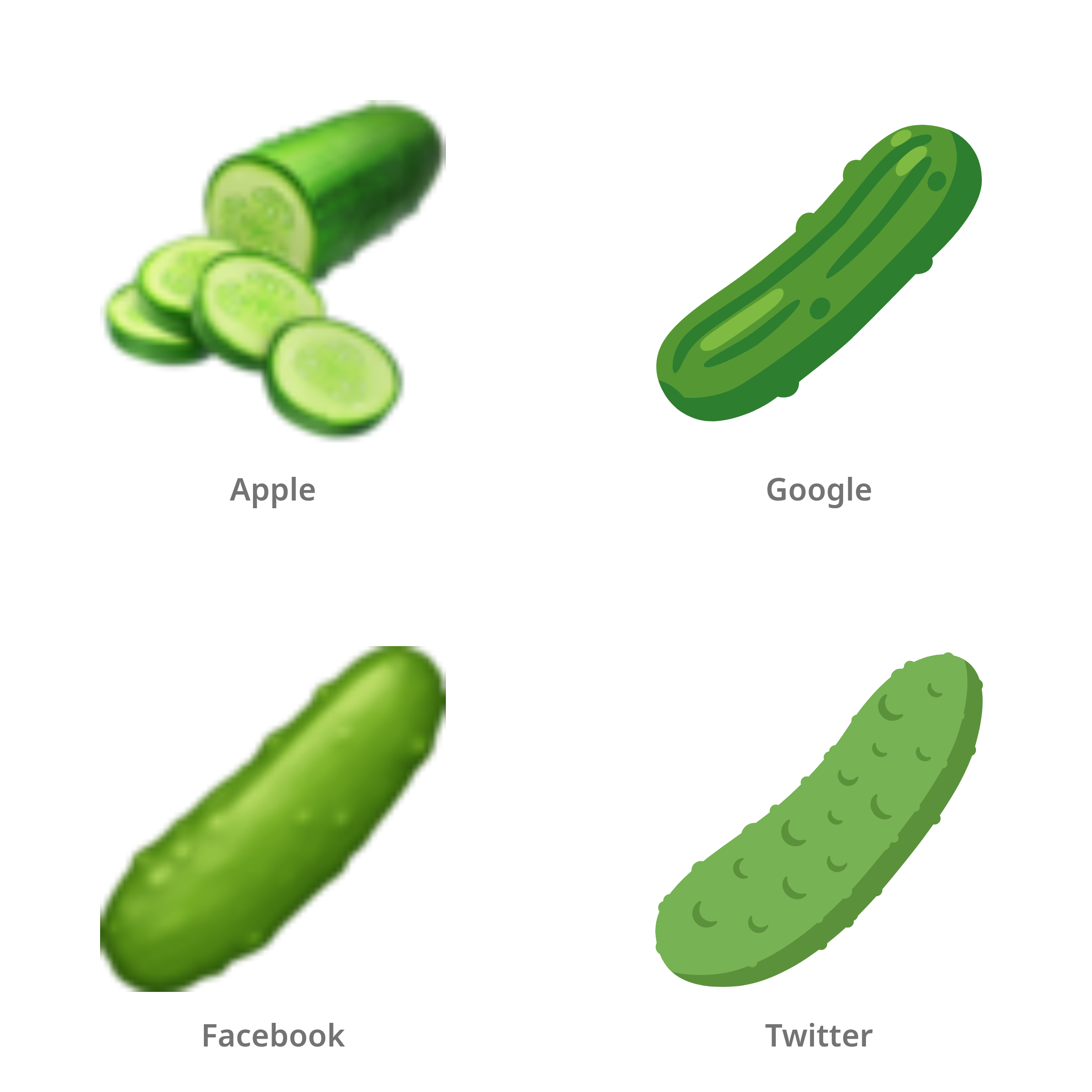 De emoji komkommer in Apple-, Google-, Facebook- en Twitter-stijl