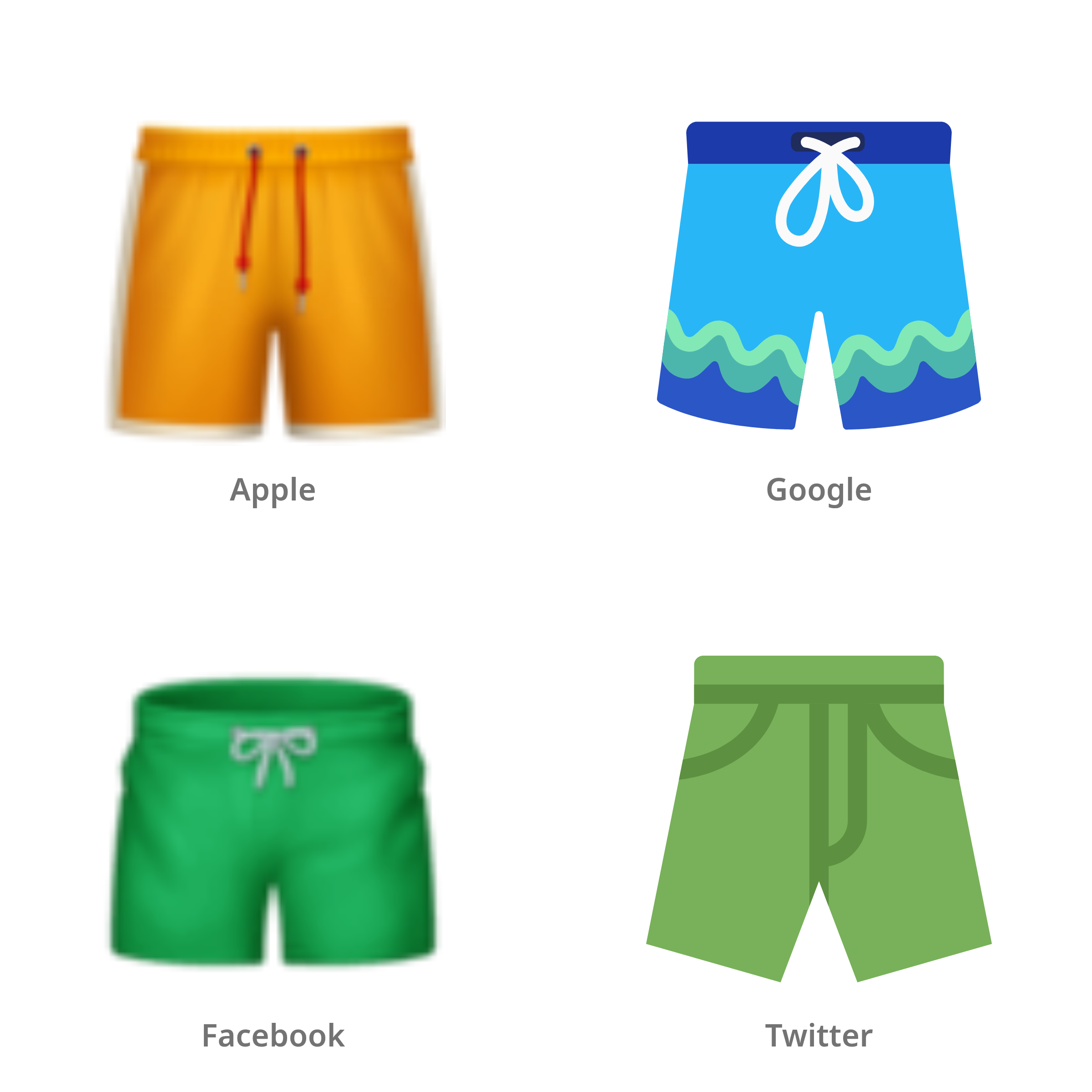 De emoji korte broek in Apple-, Google-, Facebook- en Twitter-stijl