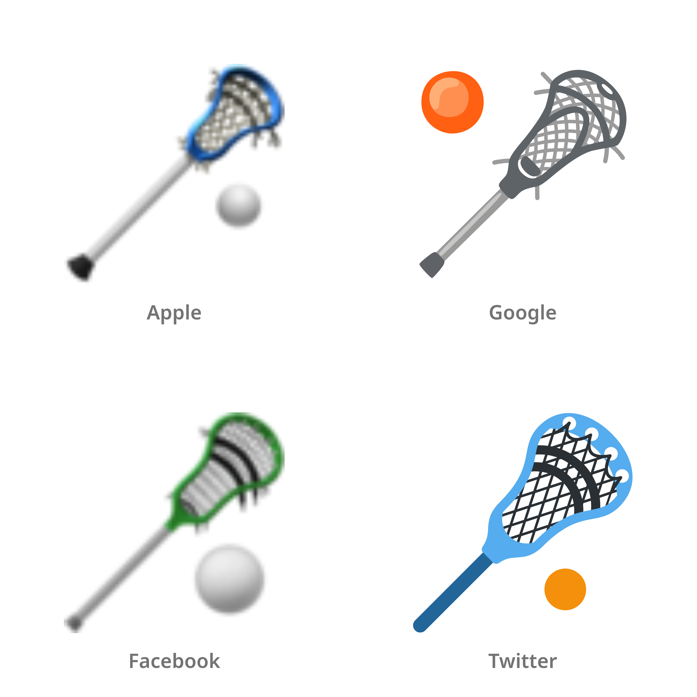 De emoji lacrosse in Apple-, Google-, Facebook- en Twitter-stijl