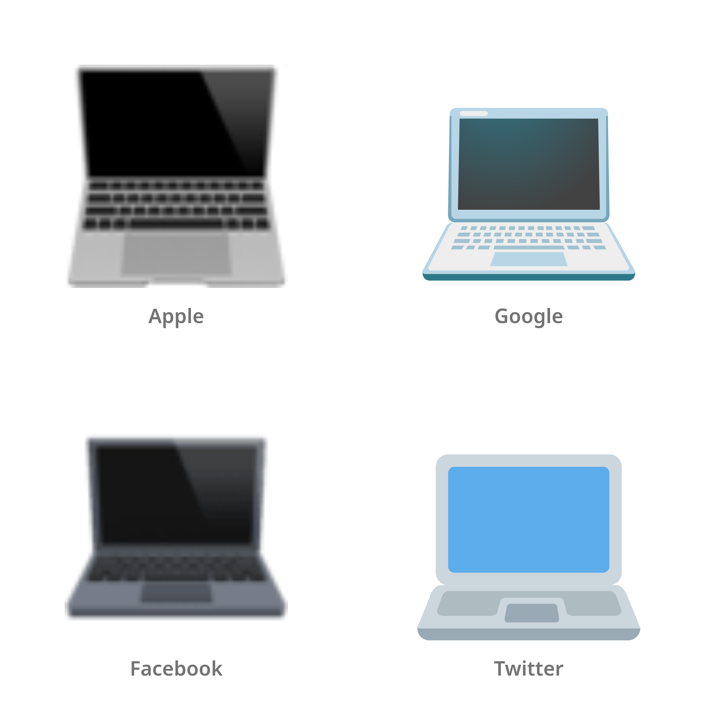 De emoji laptop in Apple-, Google-, Facebook- en Twitter-stijl
