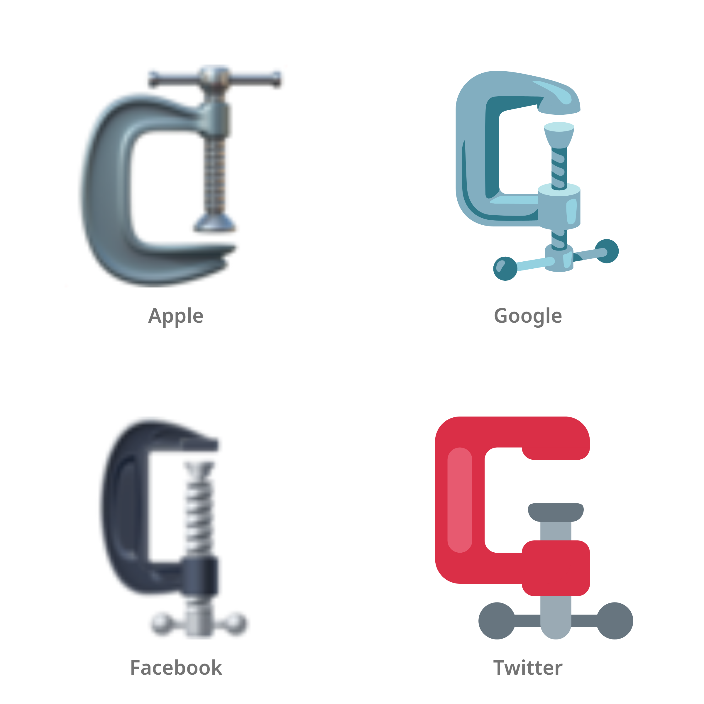 De emoji lijmklem in Apple-, Google-, Facebook- en Twitter-stijl