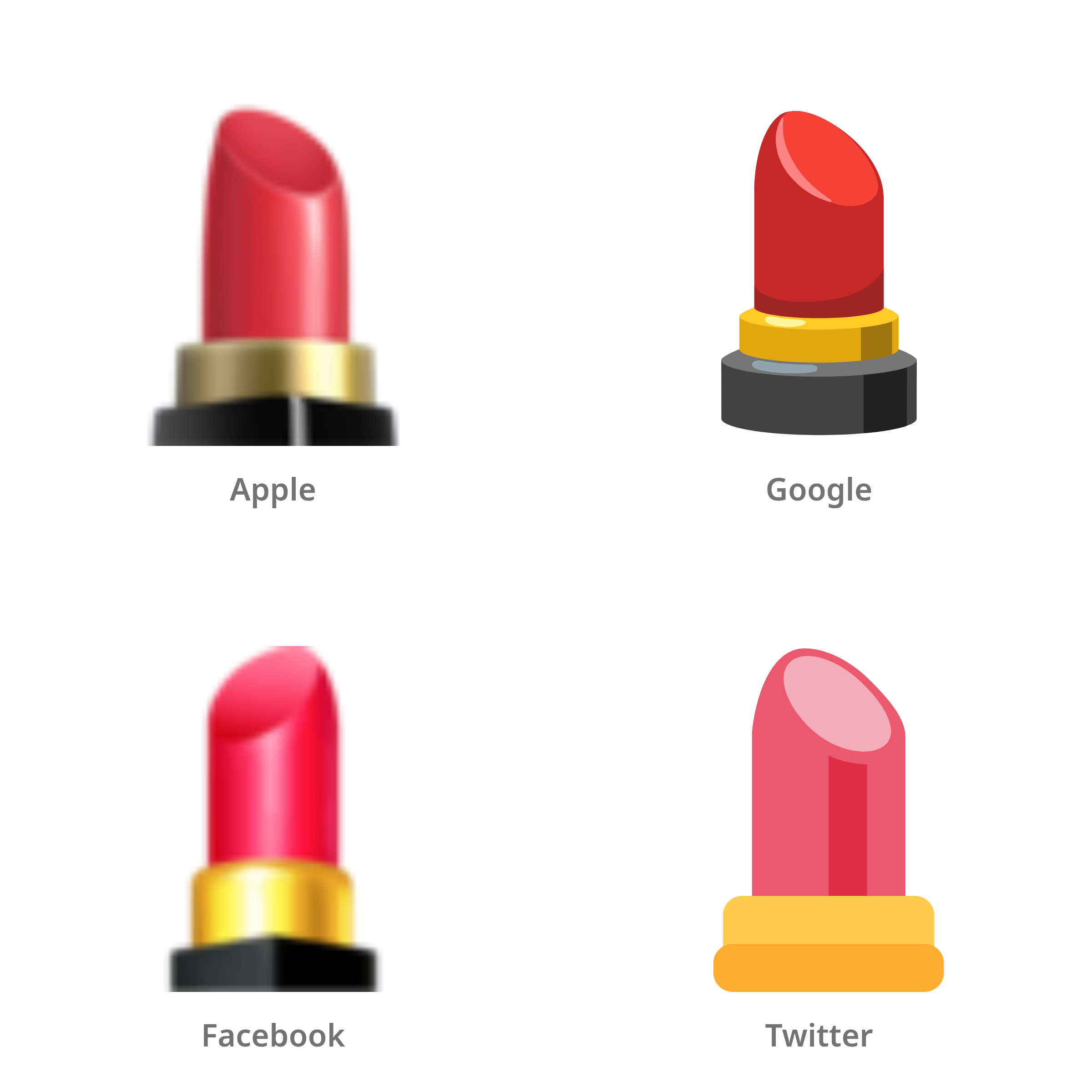 De emoji lippenstift in Apple-, Google-, Facebook- en Twitter-stijl