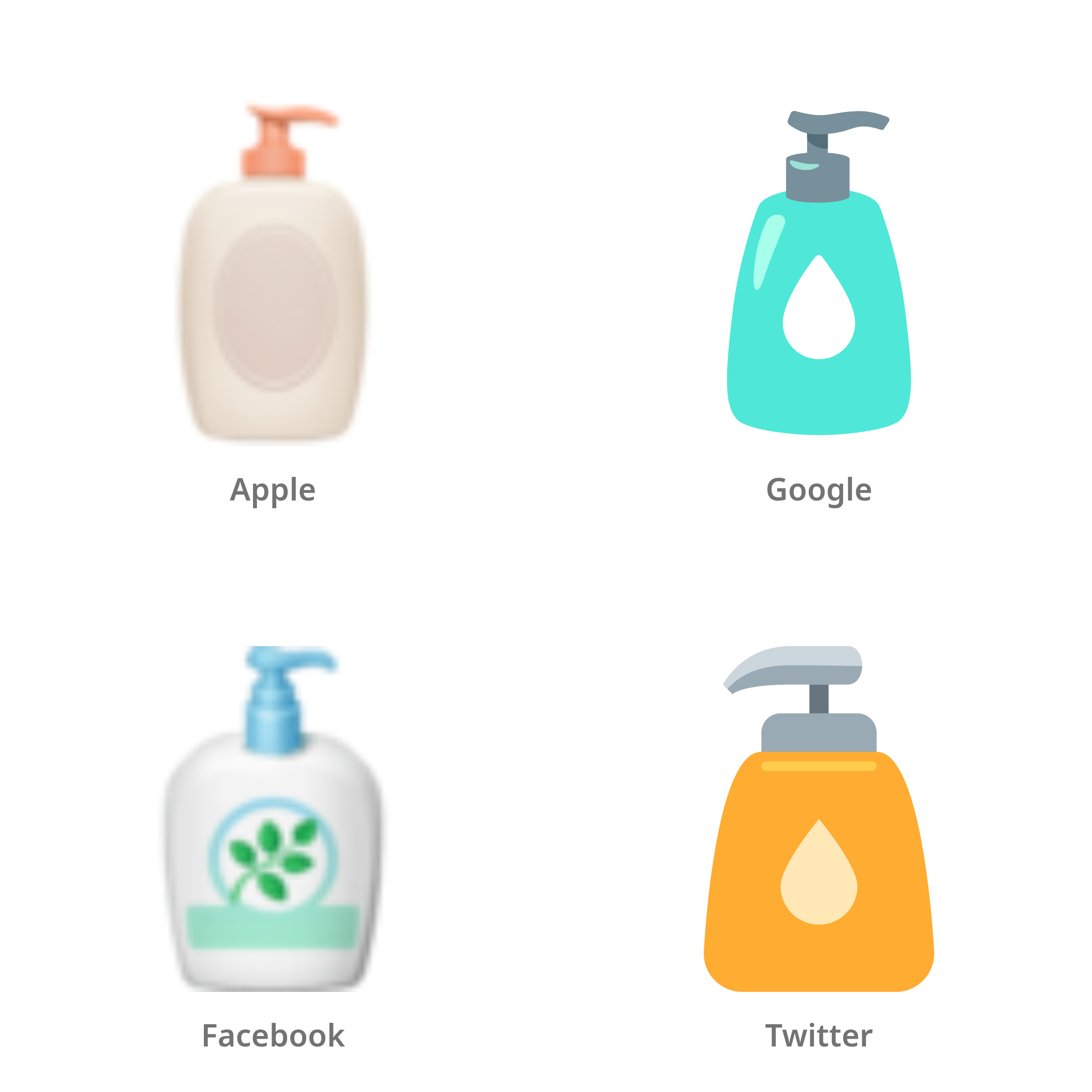 De emoji lotionfles in Apple-, Google-, Facebook- en Twitter-stijl