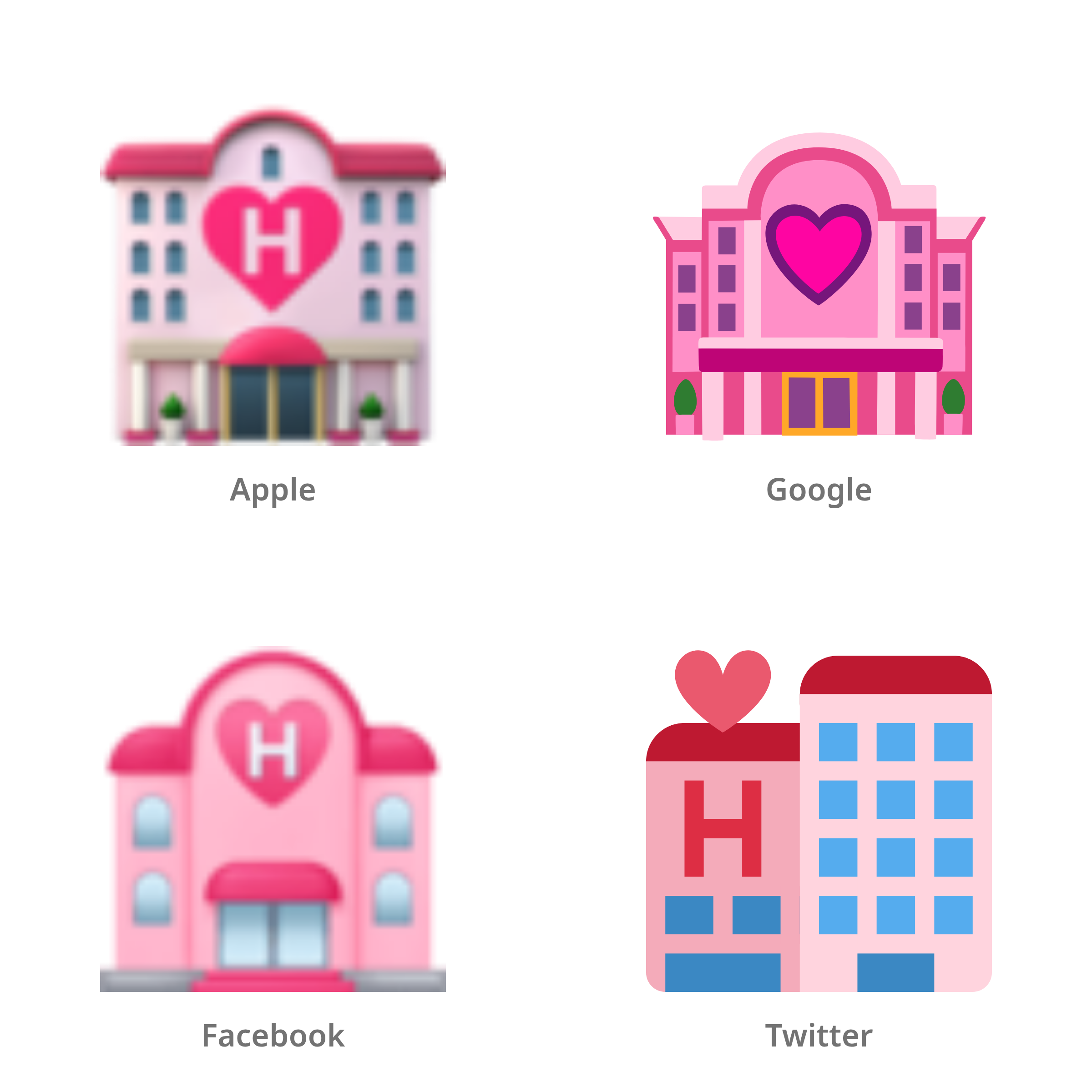 De emoji love-hotel in Apple-, Google-, Facebook- en Twitter-stijl
