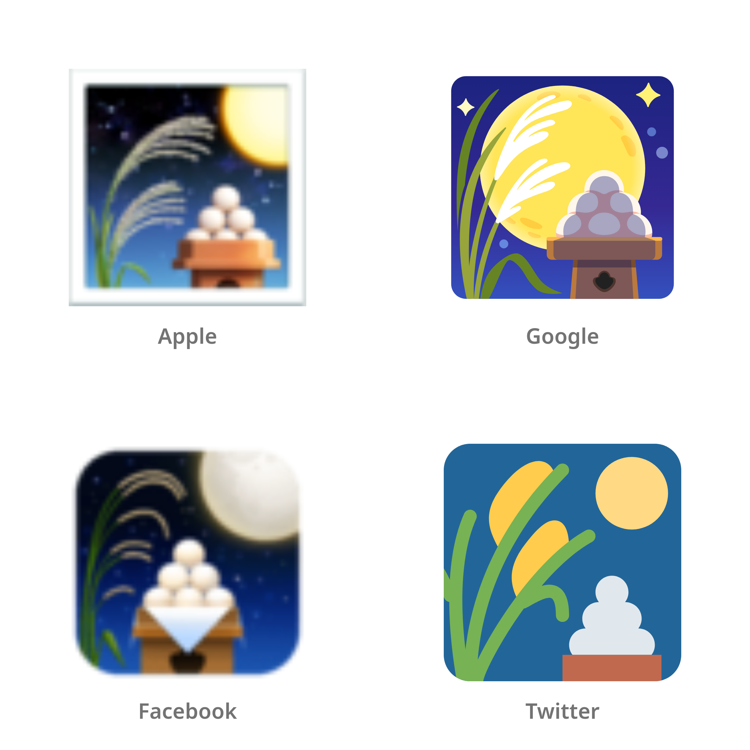 De emoji maanobservatieceremonie in Apple-, Google-, Facebook- en Twitter-stijl