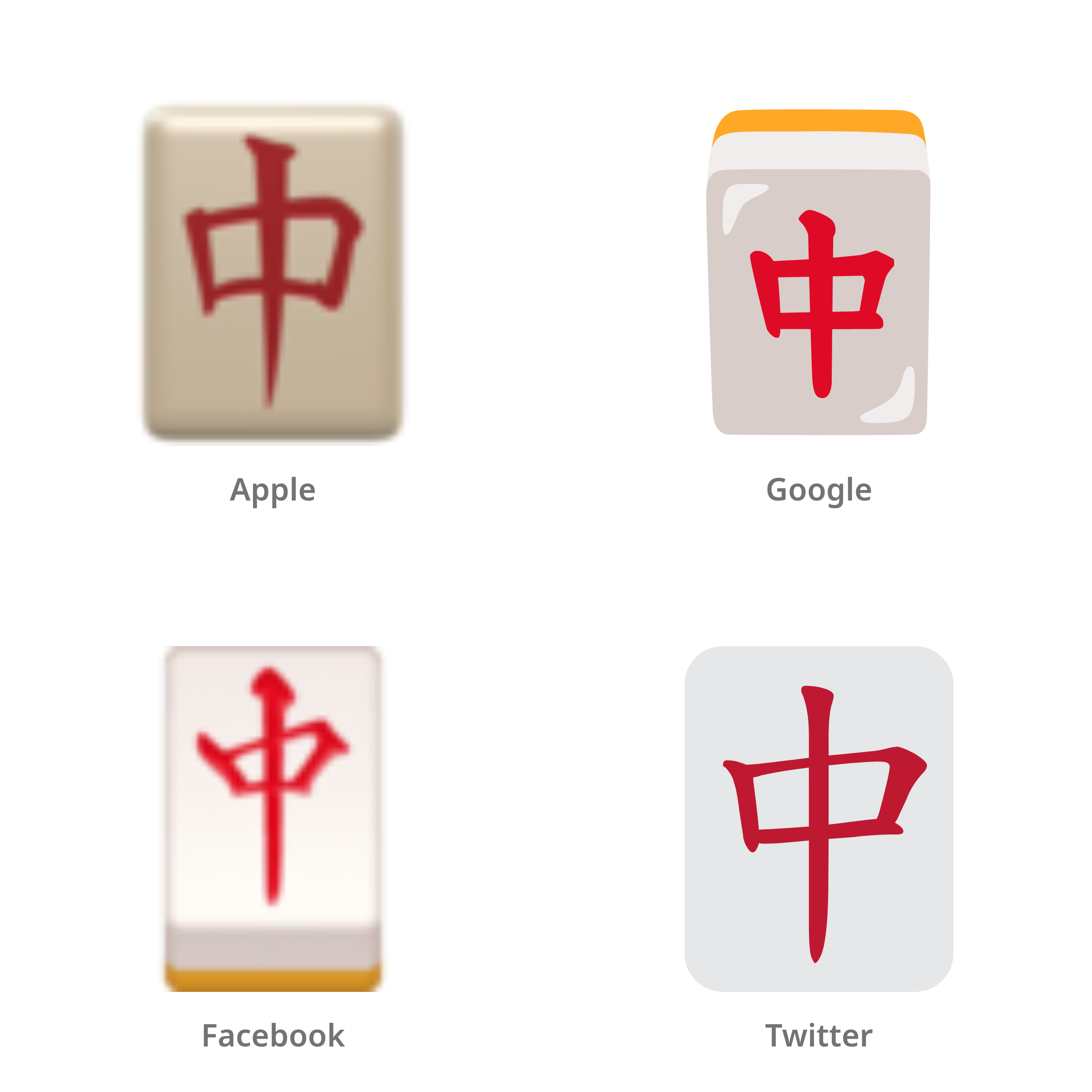 De emoji mahjong rode draak in Apple-, Google-, Facebook- en Twitter-stijl