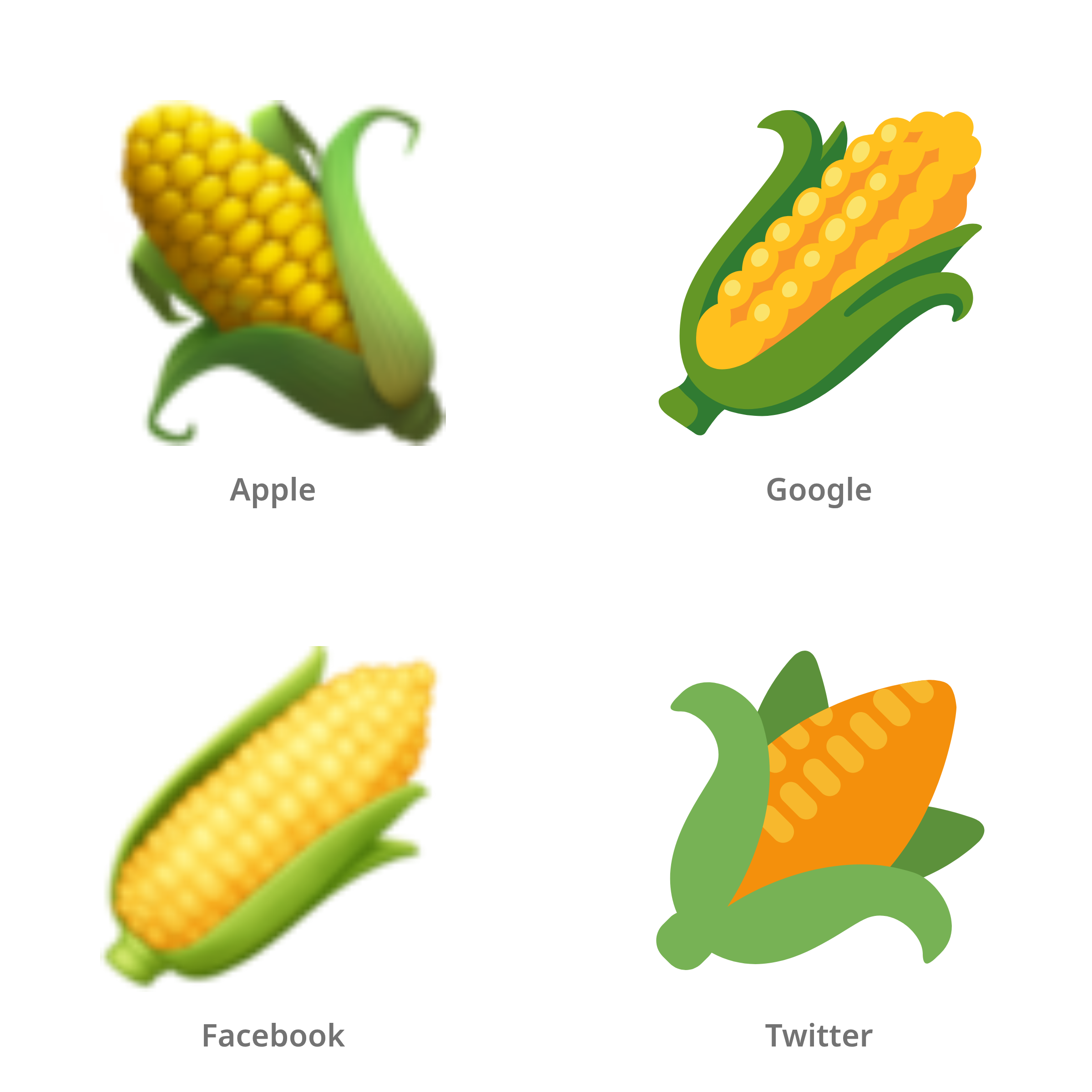 De emoji maïskolf in Apple-, Google-, Facebook- en Twitter-stijl