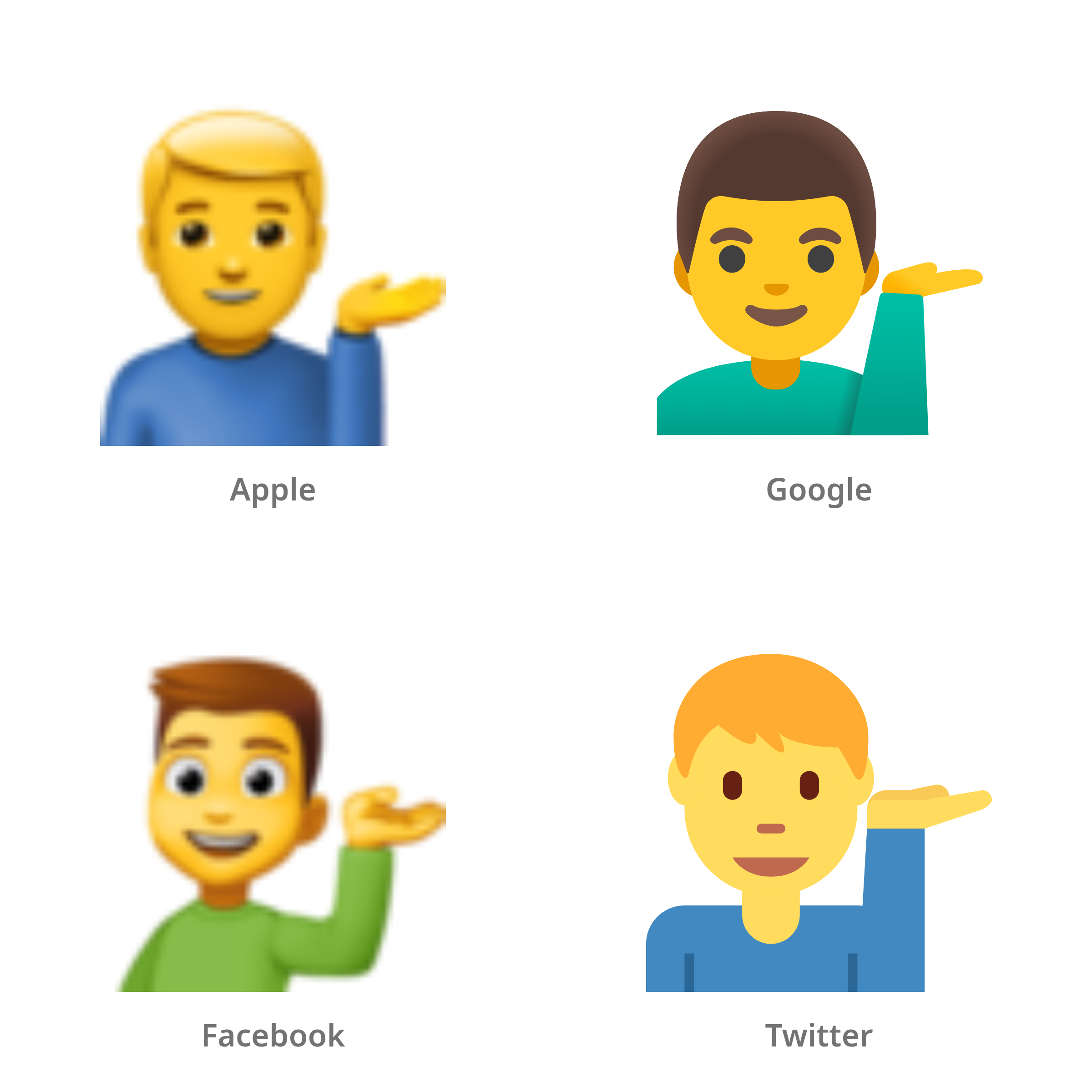 De emoji man achter informatiebalie in Apple-, Google-, Facebook- en Twitter-stijl