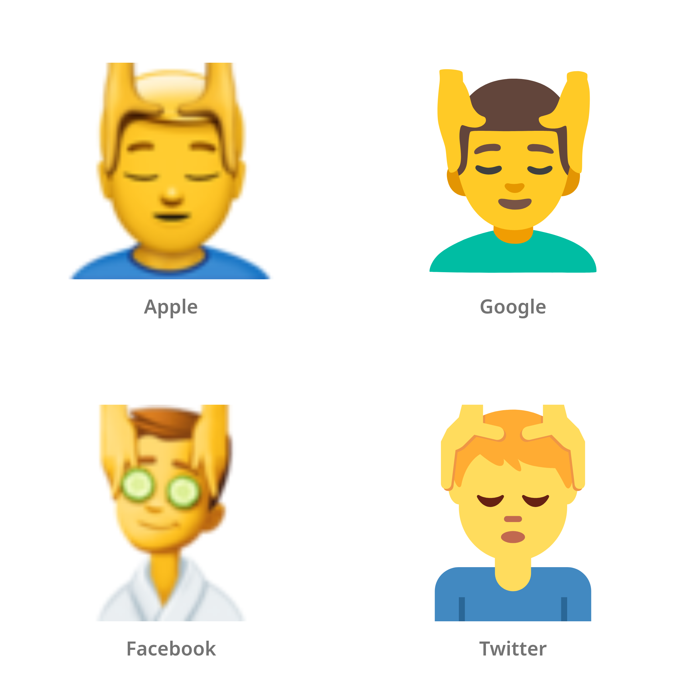De emoji man die hoofdmassage krijgt in Apple-, Google-, Facebook- en Twitter-stijl