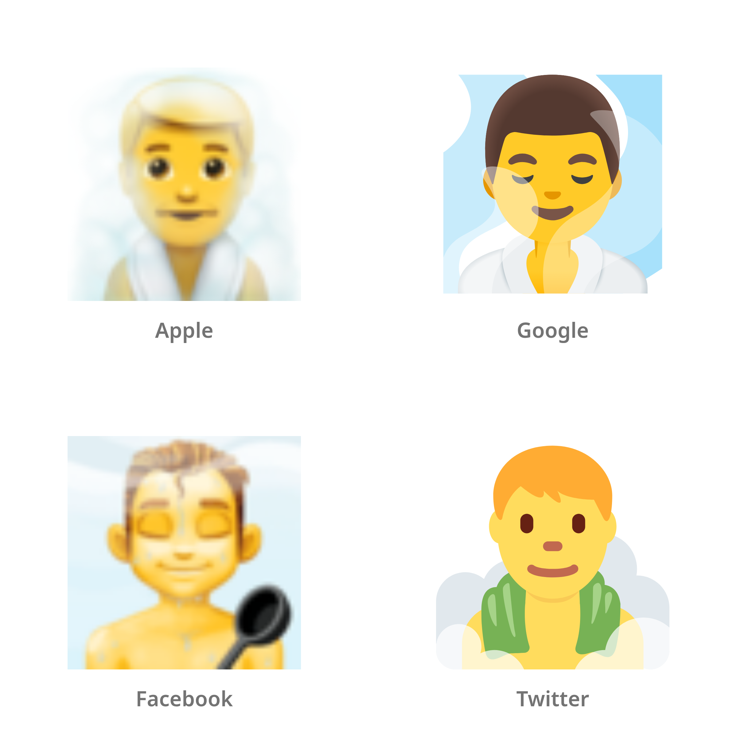 De emoji man in ruimte vol stoom in Apple-, Google-, Facebook- en Twitter-stijl