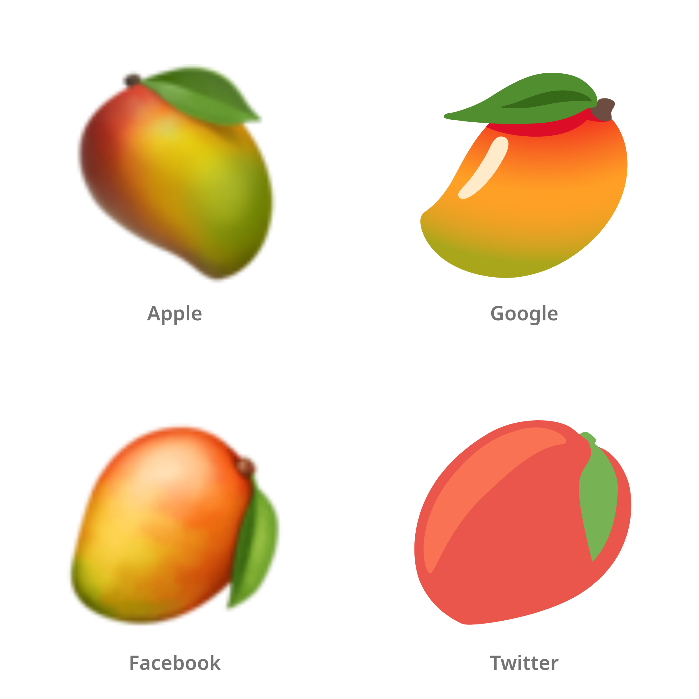 De emoji mango in Apple-, Google-, Facebook- en Twitter-stijl