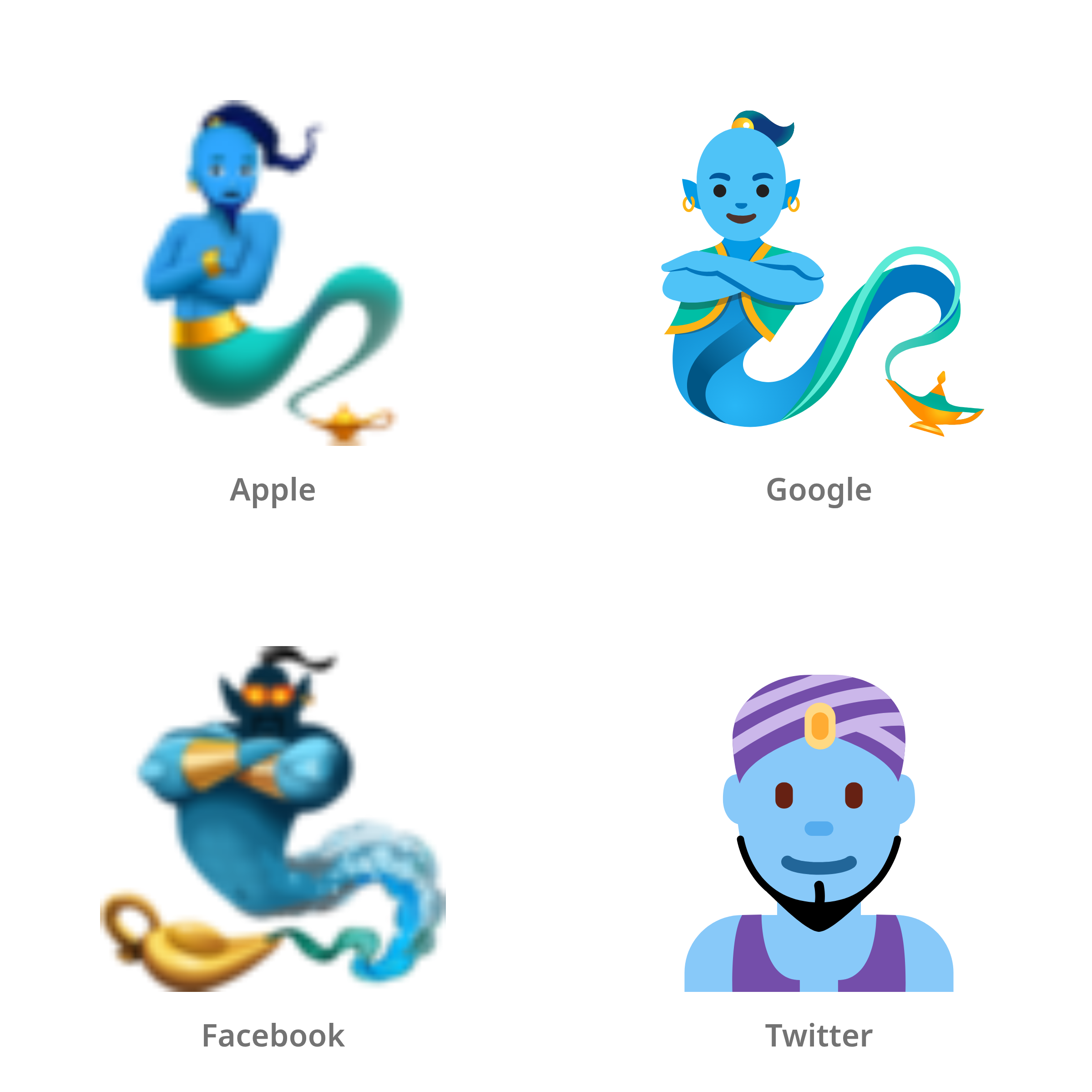 De emoji mannelijke geest in de fles in Apple-, Google-, Facebook- en Twitter-stijl