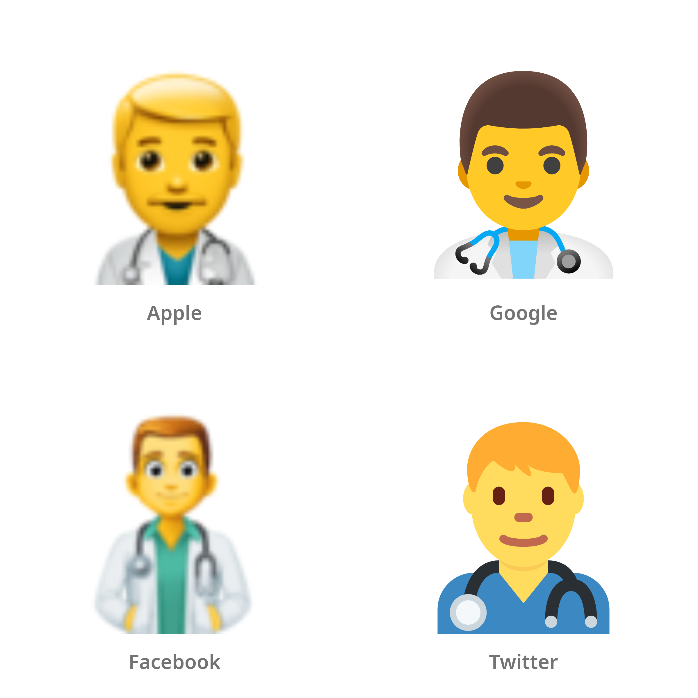 De emoji mannelijke gezondheidsmedewerker in Apple-, Google-, Facebook- en Twitter-stijl