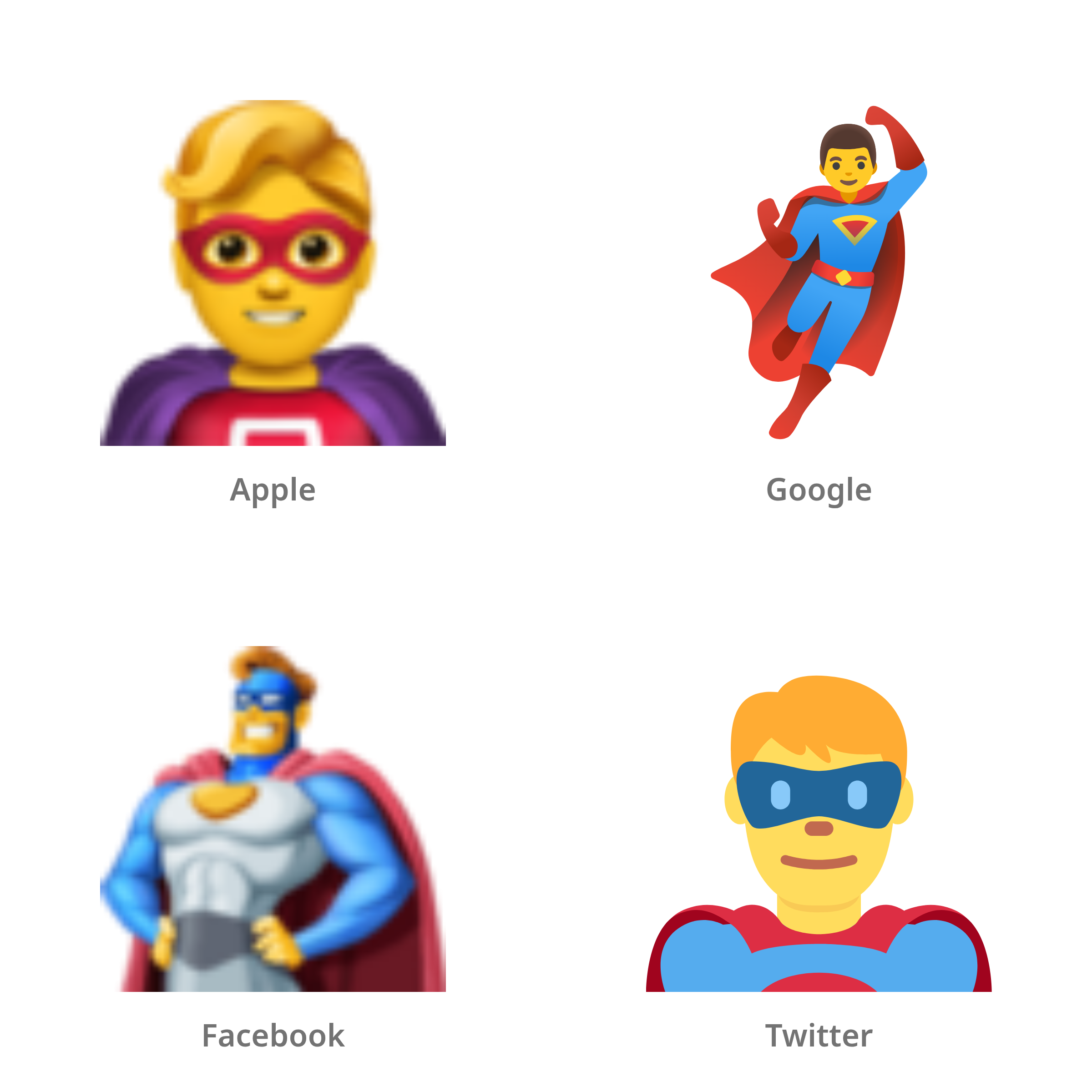 De emoji mannelijke superheld in Apple-, Google-, Facebook- en Twitter-stijl