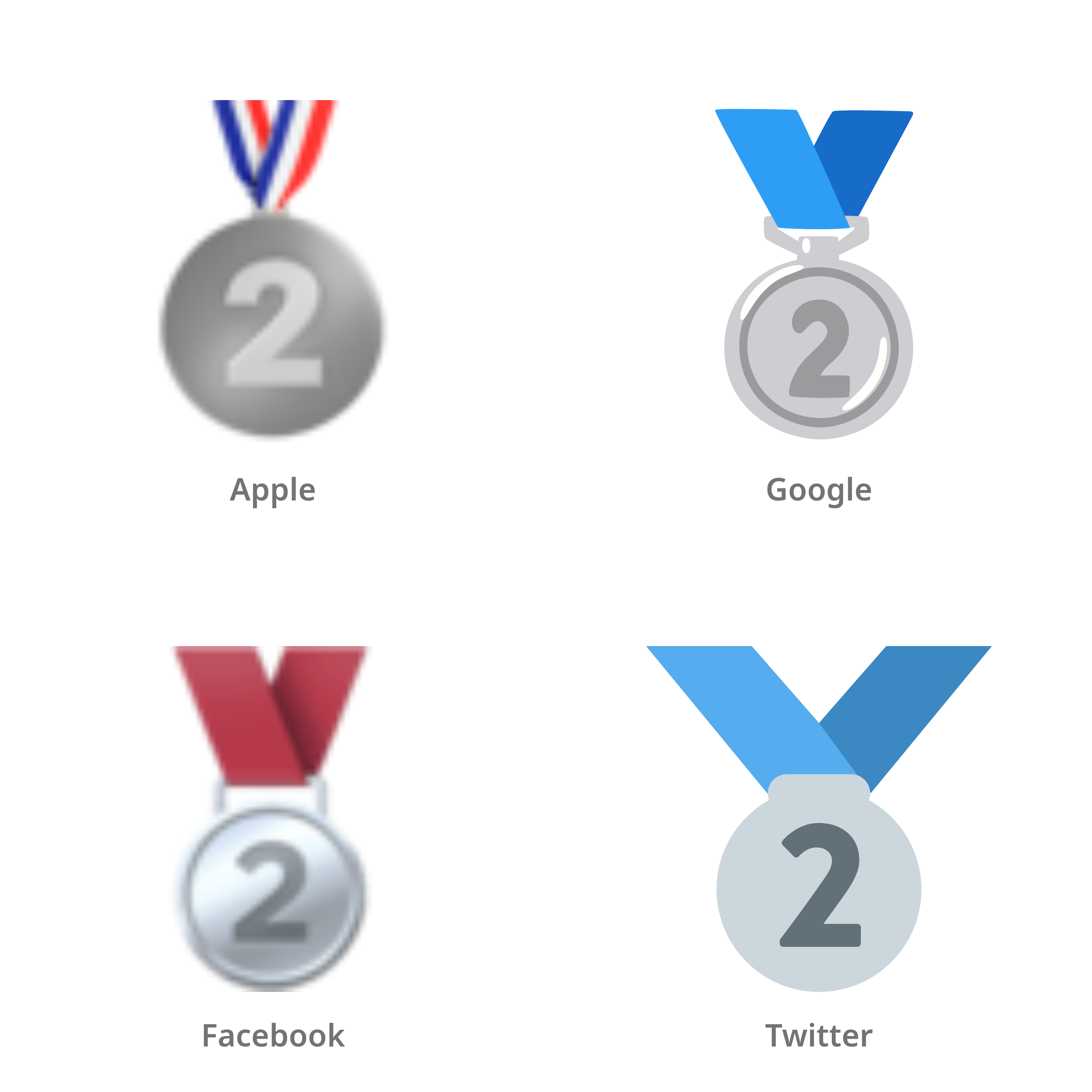 De emoji medaille 2e plaats in Apple-, Google-, Facebook- en Twitter-stijl