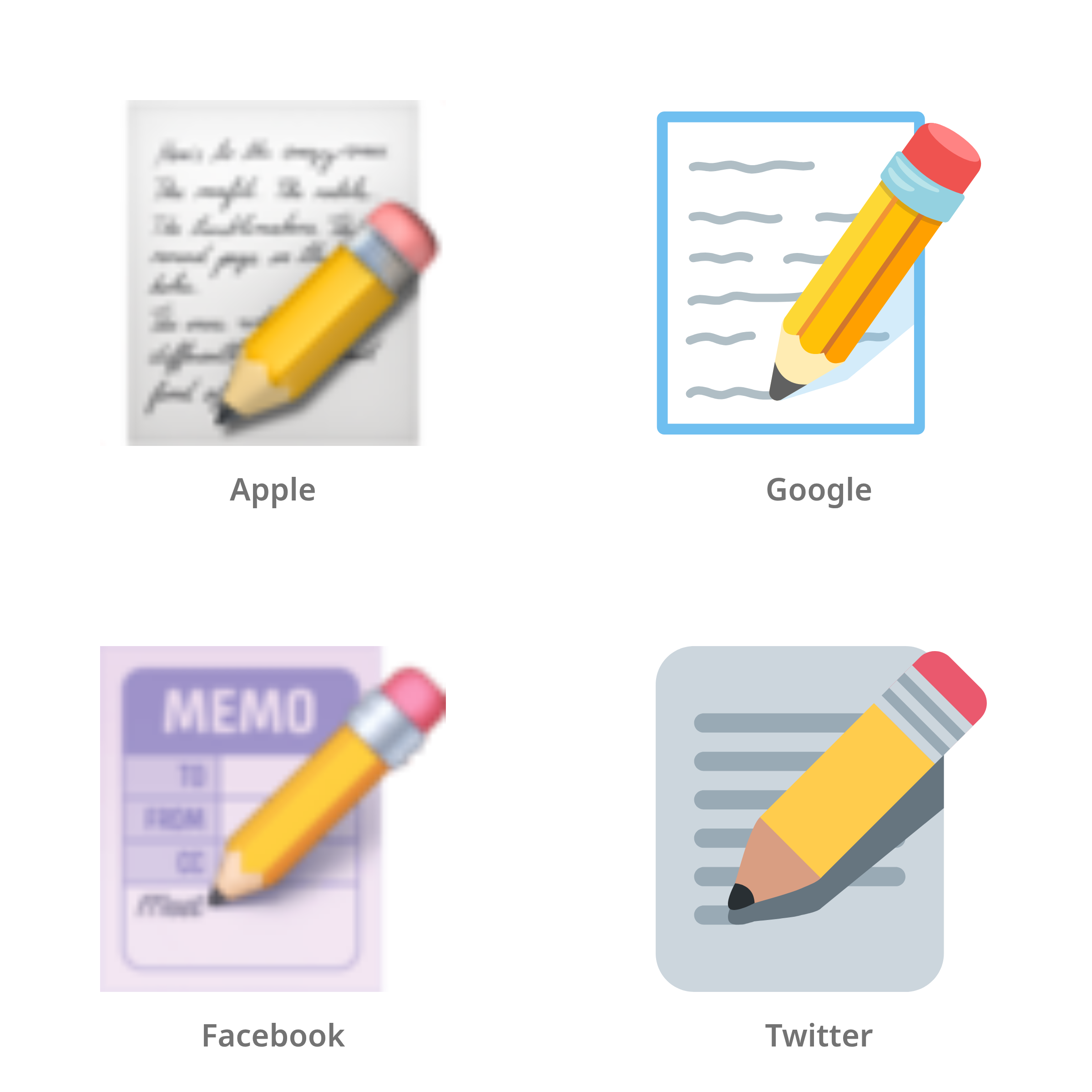 De emoji memo in Apple-, Google-, Facebook- en Twitter-stijl