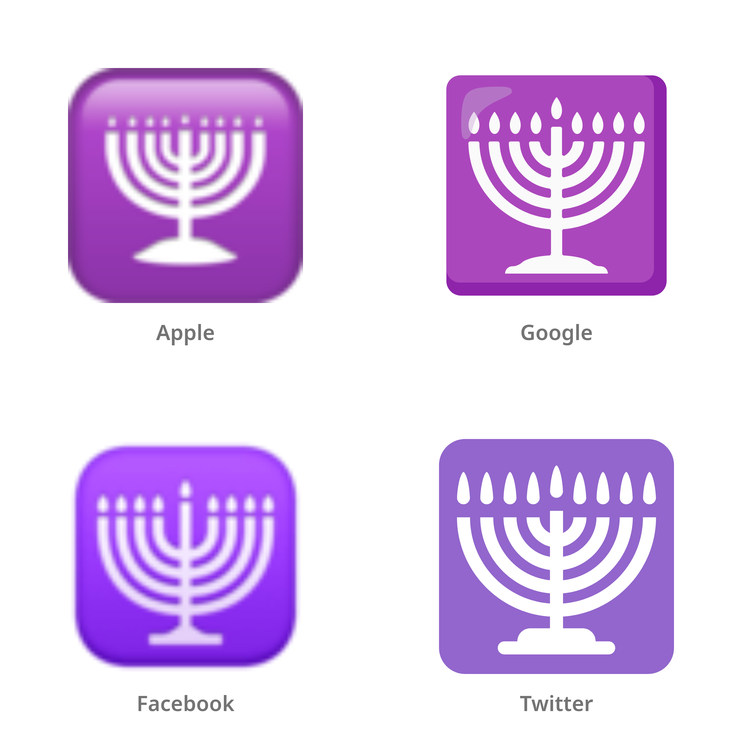 De emoji menora in Apple-, Google-, Facebook- en Twitter-stijl