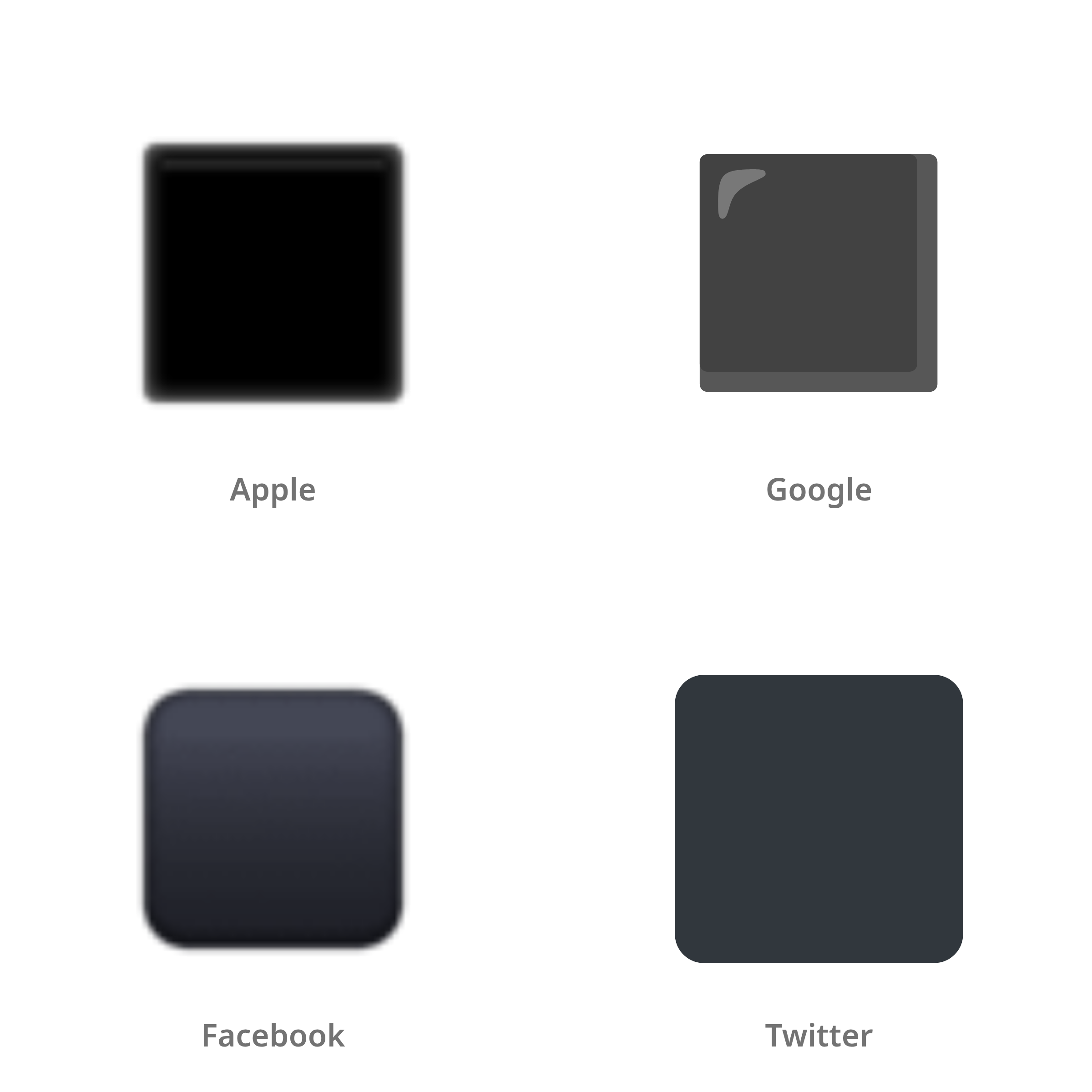 De emoji middelgroot zwart vierkant in Apple-, Google-, Facebook- en Twitter-stijl