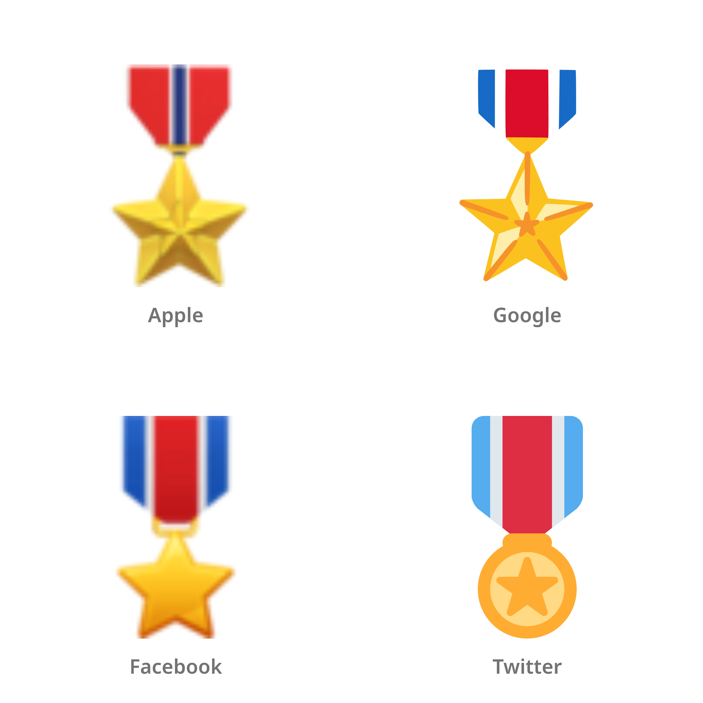 De emoji militaire medaille in Apple-, Google-, Facebook- en Twitter-stijl
