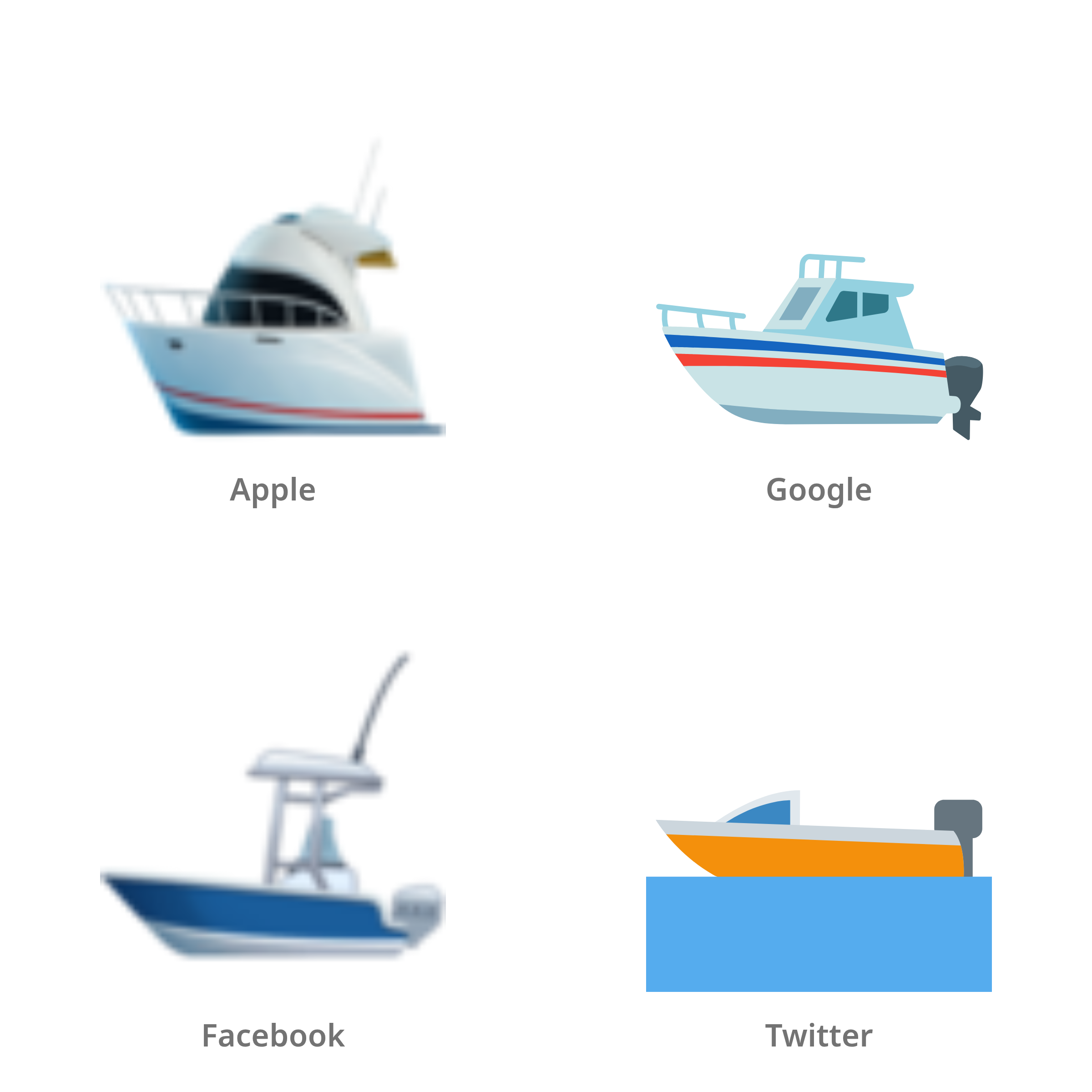 De emoji motorboot in Apple-, Google-, Facebook- en Twitter-stijl